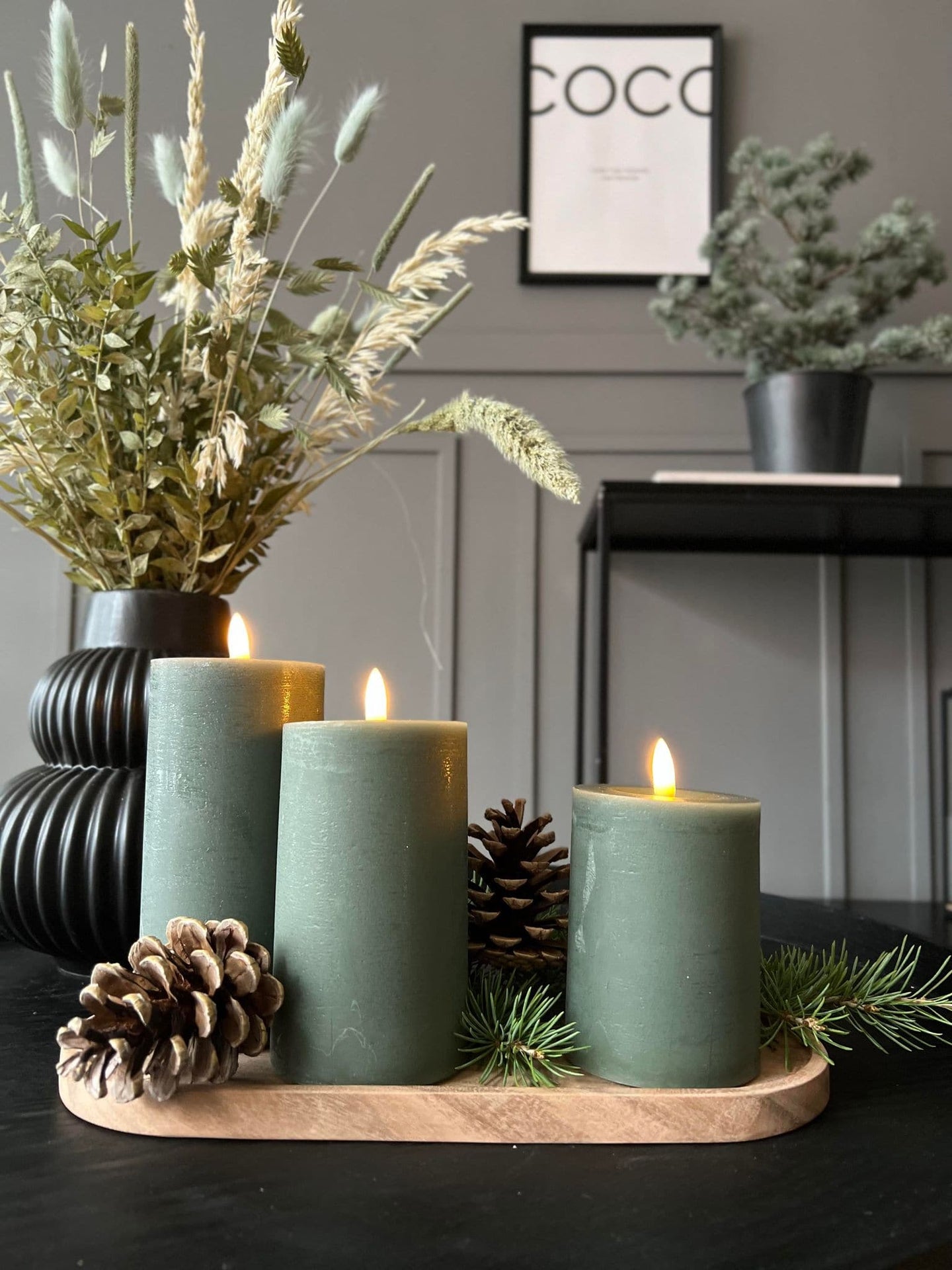 LED Bloklys Grøn - Sæt af 3 stk med fjernbetjening - VIAMAJA.DK