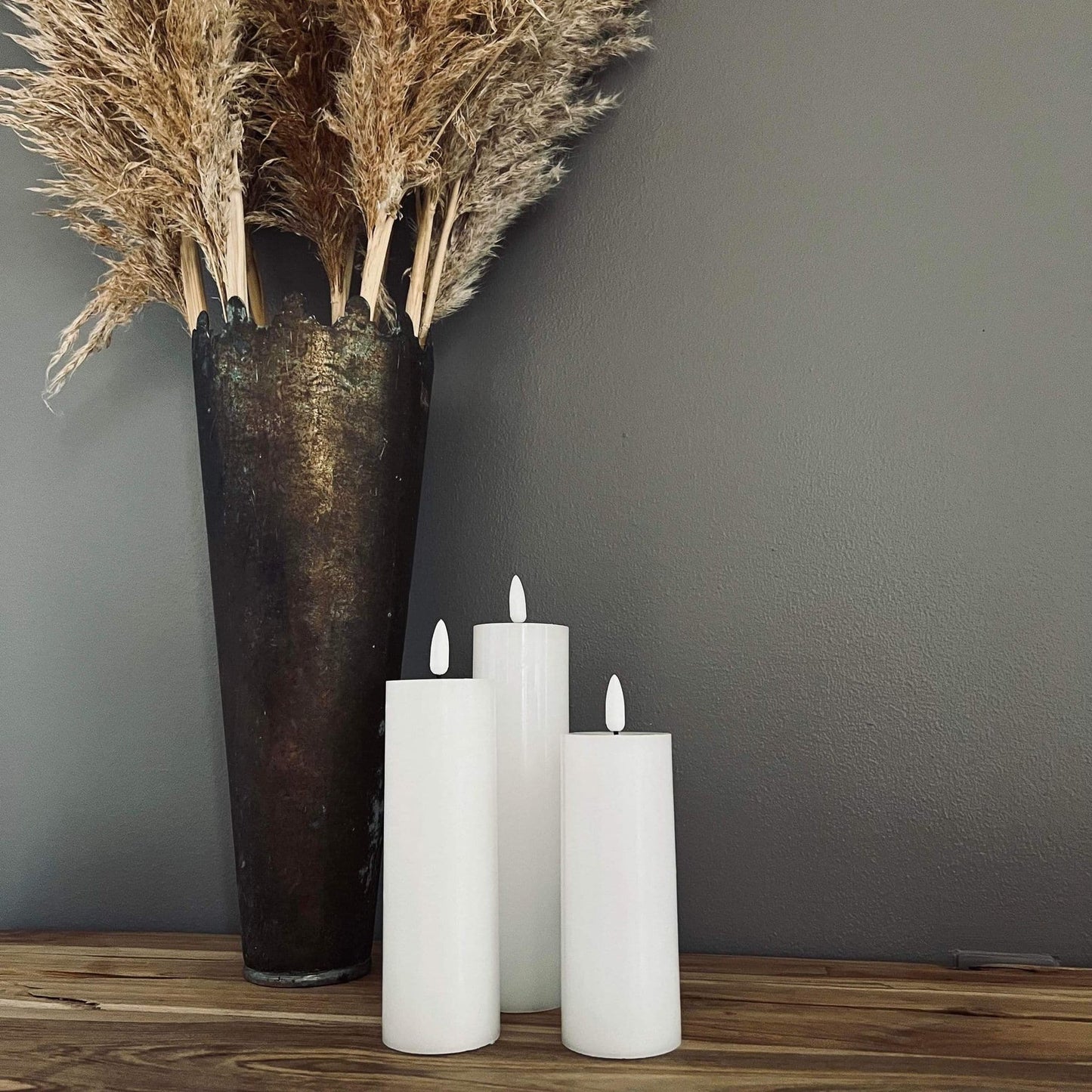 LED Bloklys Hvid 3 stk Inkl. fjernbetjening - Flad top - VIAMAJA.DK