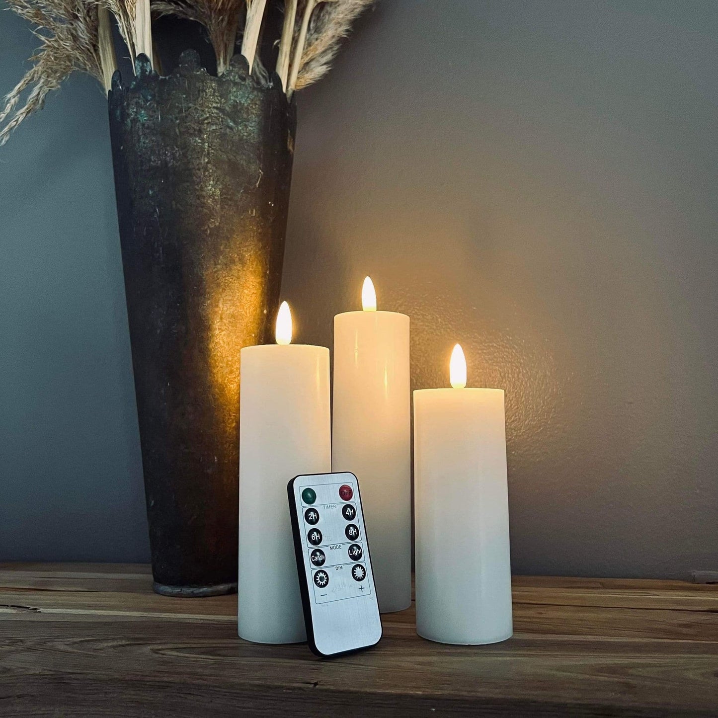 LED Bloklys Hvid 3 stk Inkl. fjernbetjening - Flad top - VIAMAJA.DK