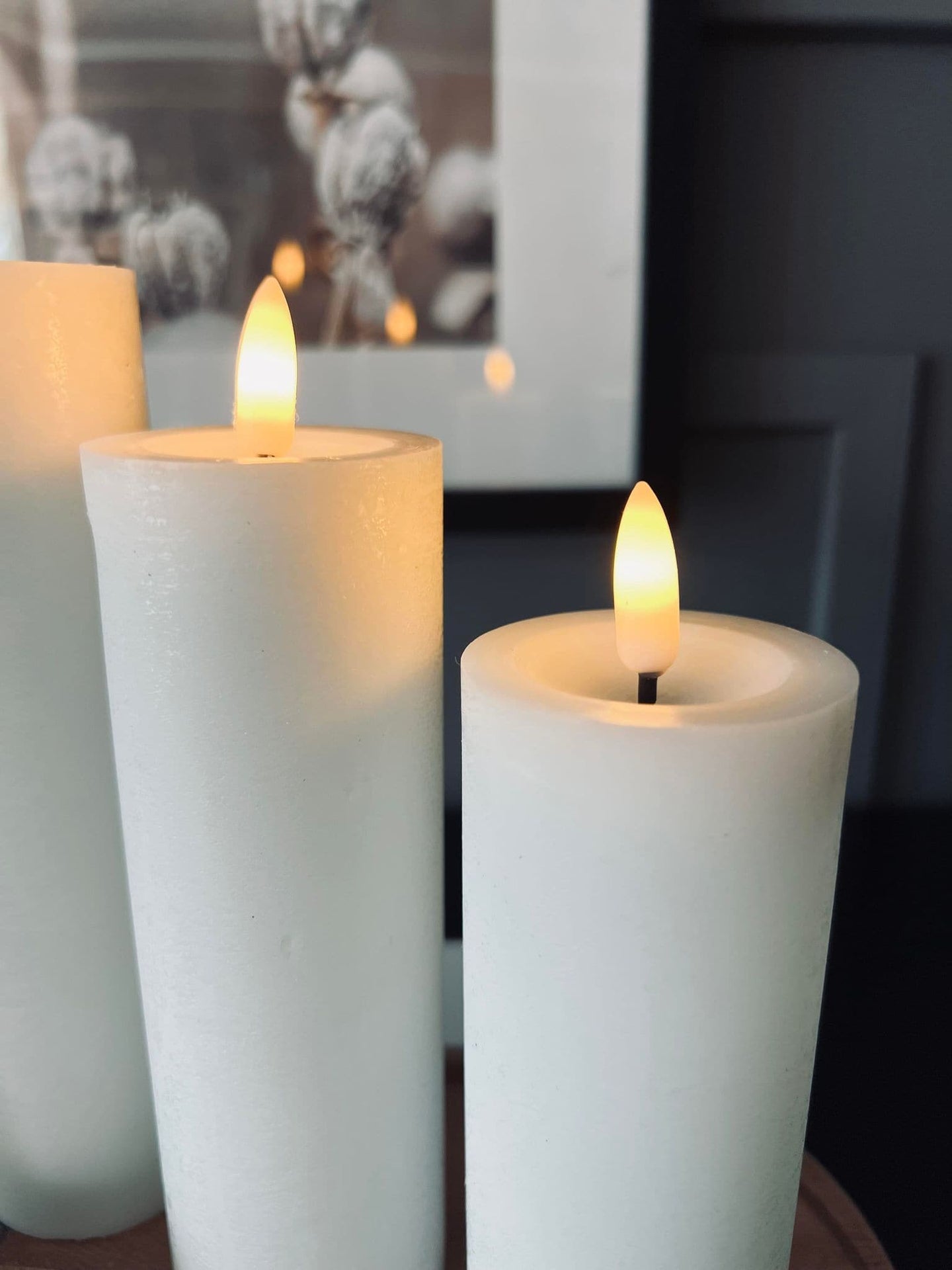 LED Bloklys Hvid - Sæt af 3 stk med fjernbetjening - VIAMAJA.DK