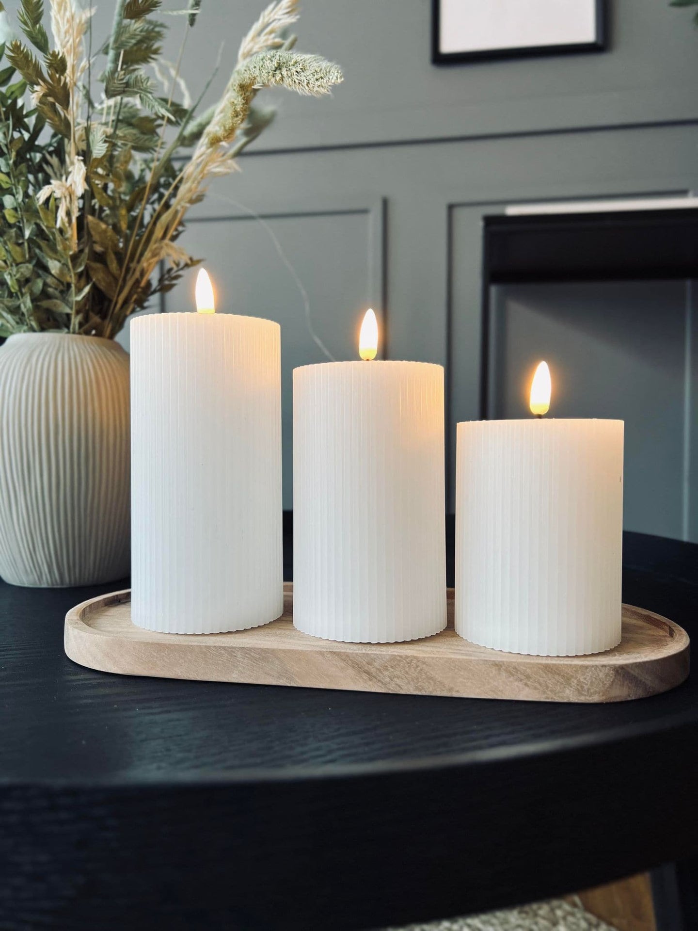 LED Bloklys med riller - Sæt med 3 stk ink fjernbetjening - VIAMAJA.DK