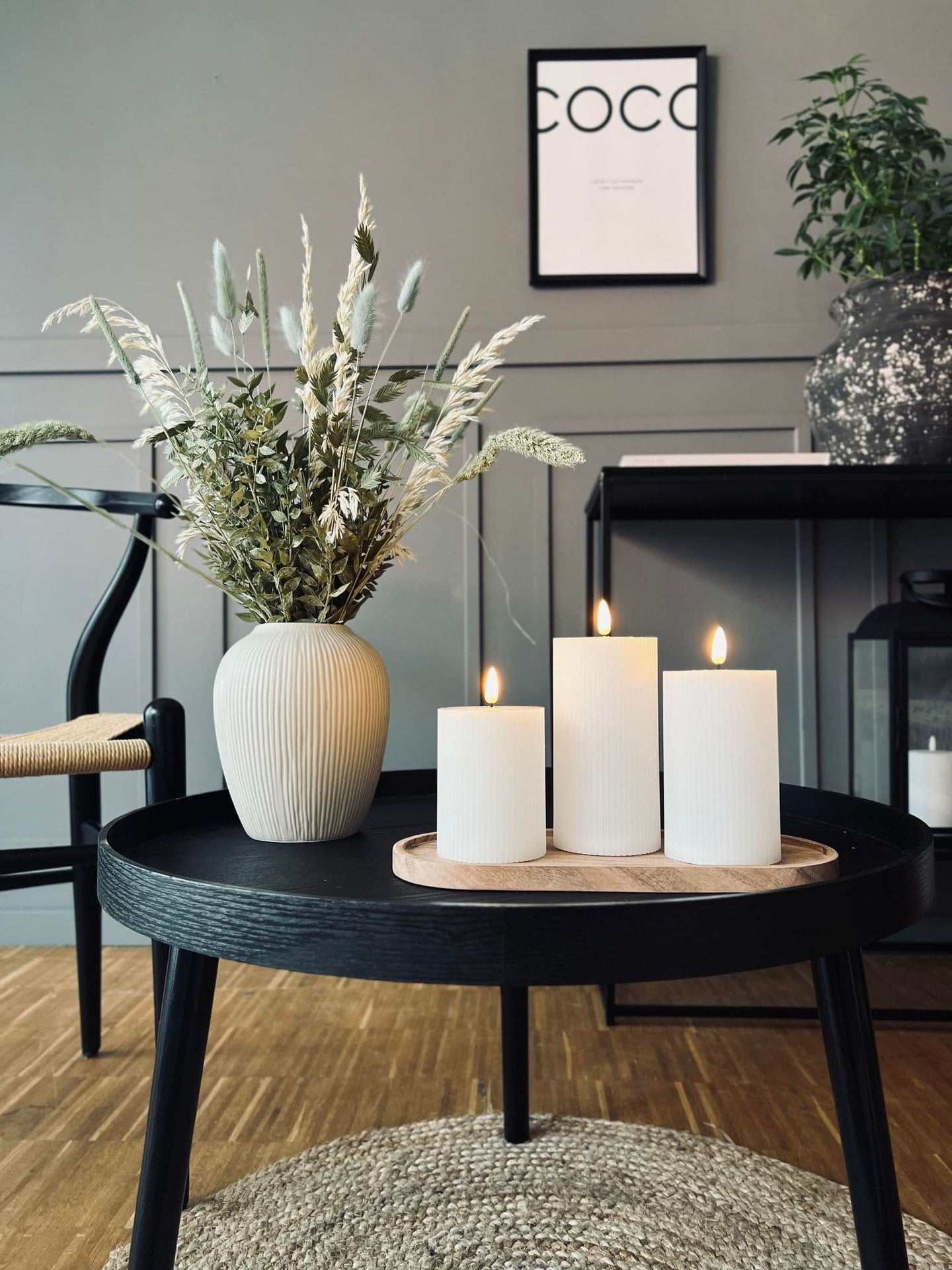 LED Bloklys med riller - Sæt med 3 stk ink fjernbetjening - VIAMAJA.DK