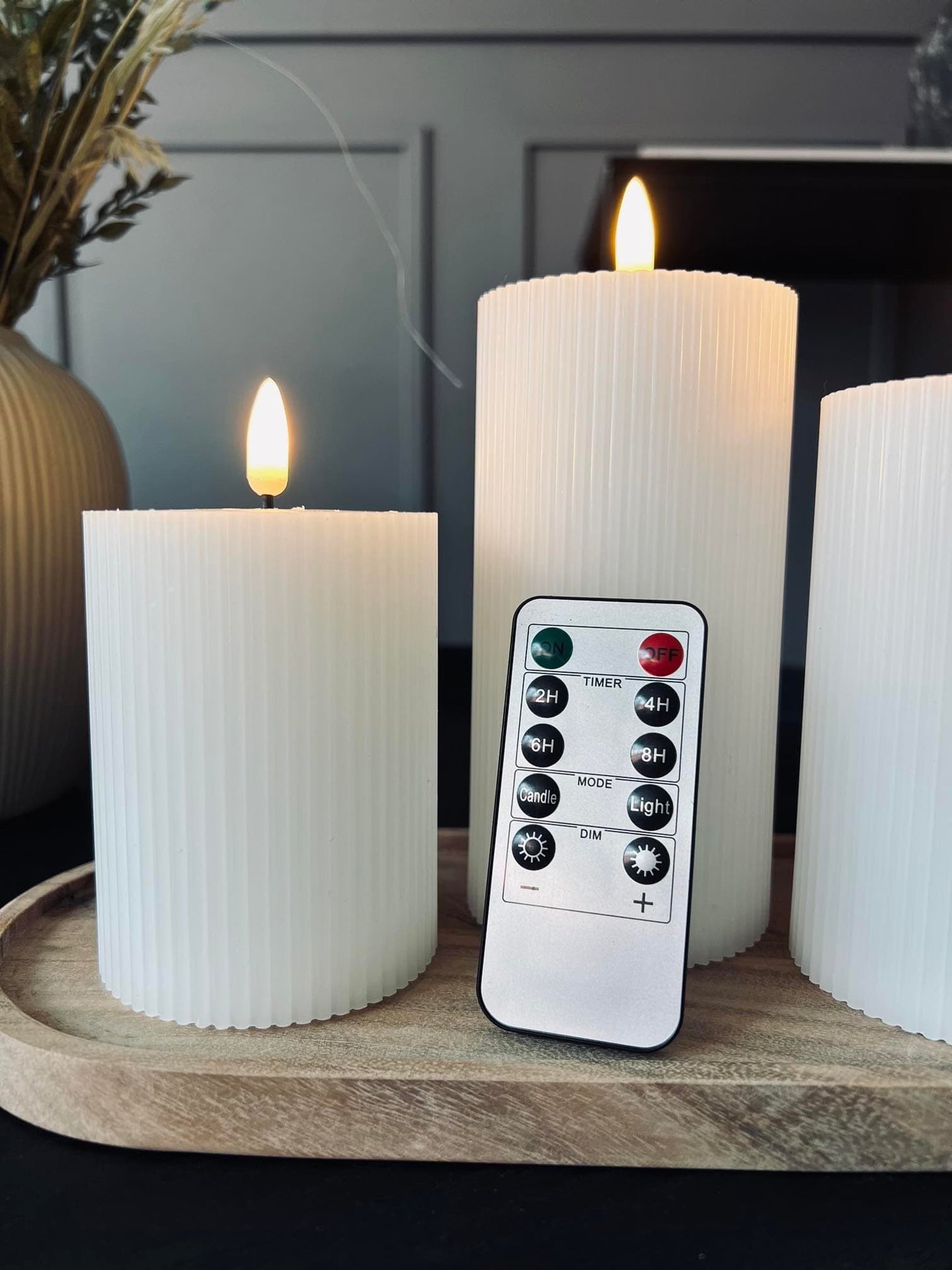 LED Bloklys med riller - Sæt med 3 stk ink fjernbetjening - VIAMAJA.DK