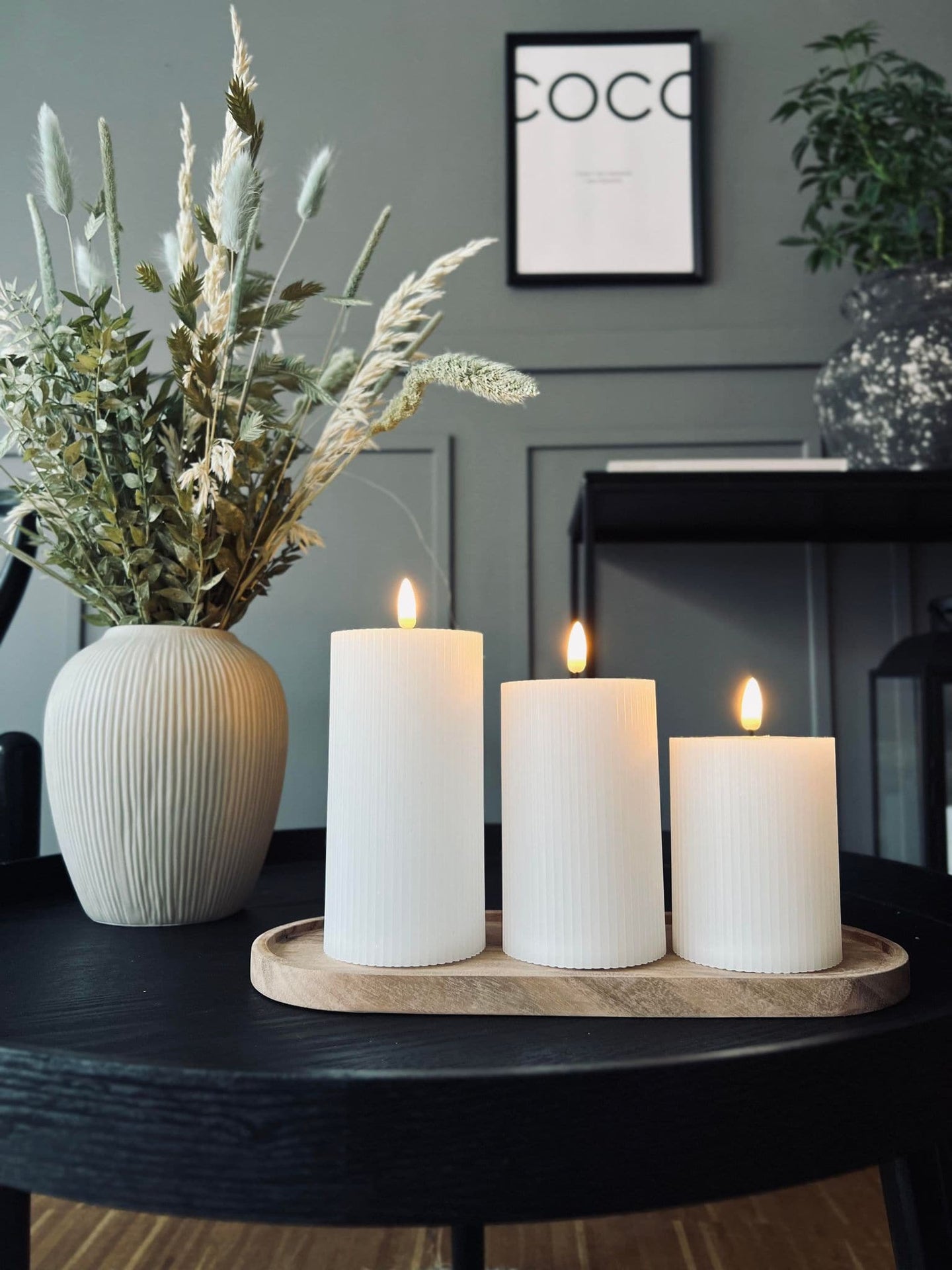 LED Bloklys med riller - Sæt med 3 stk ink fjernbetjening - VIAMAJA.DK