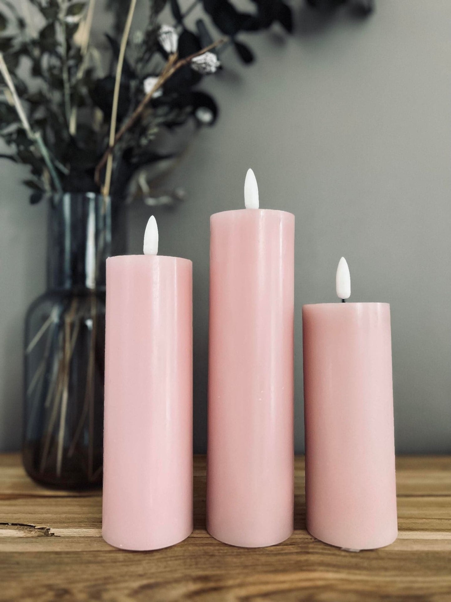 LED Bloklys / Rosa – 3 stk. Lys – Inkl. fjernbetjening - VIAMAJA.DK