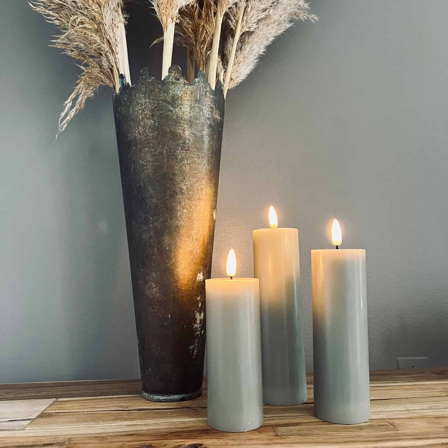 LED Bloklys / Sand – 3 stk. Lys – Inkl. fjernbetjening // Gaveæske - VIAMAJA.DK