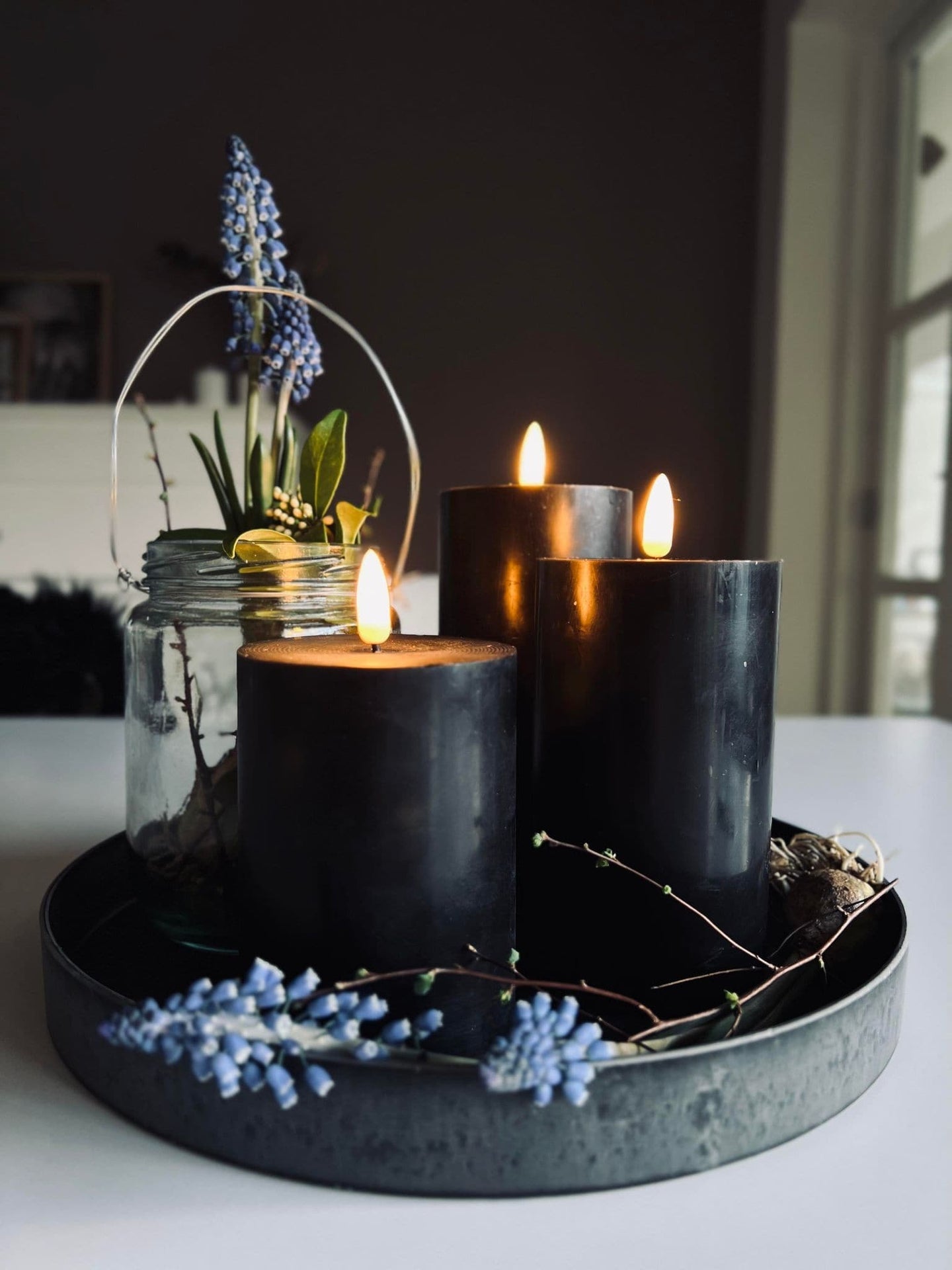 LED Bloklys / Sort 3 stk. Lys – Inkl. fjernbetjening - VIAMAJA.DK