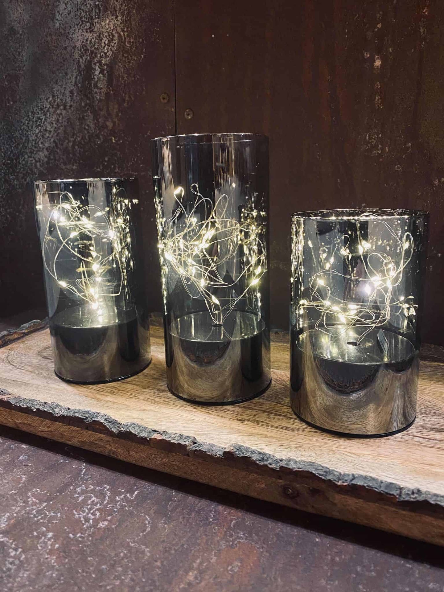 LED lystråd - Gavesæt af 3 stk. glas cylinder - VIAMAJA.DK