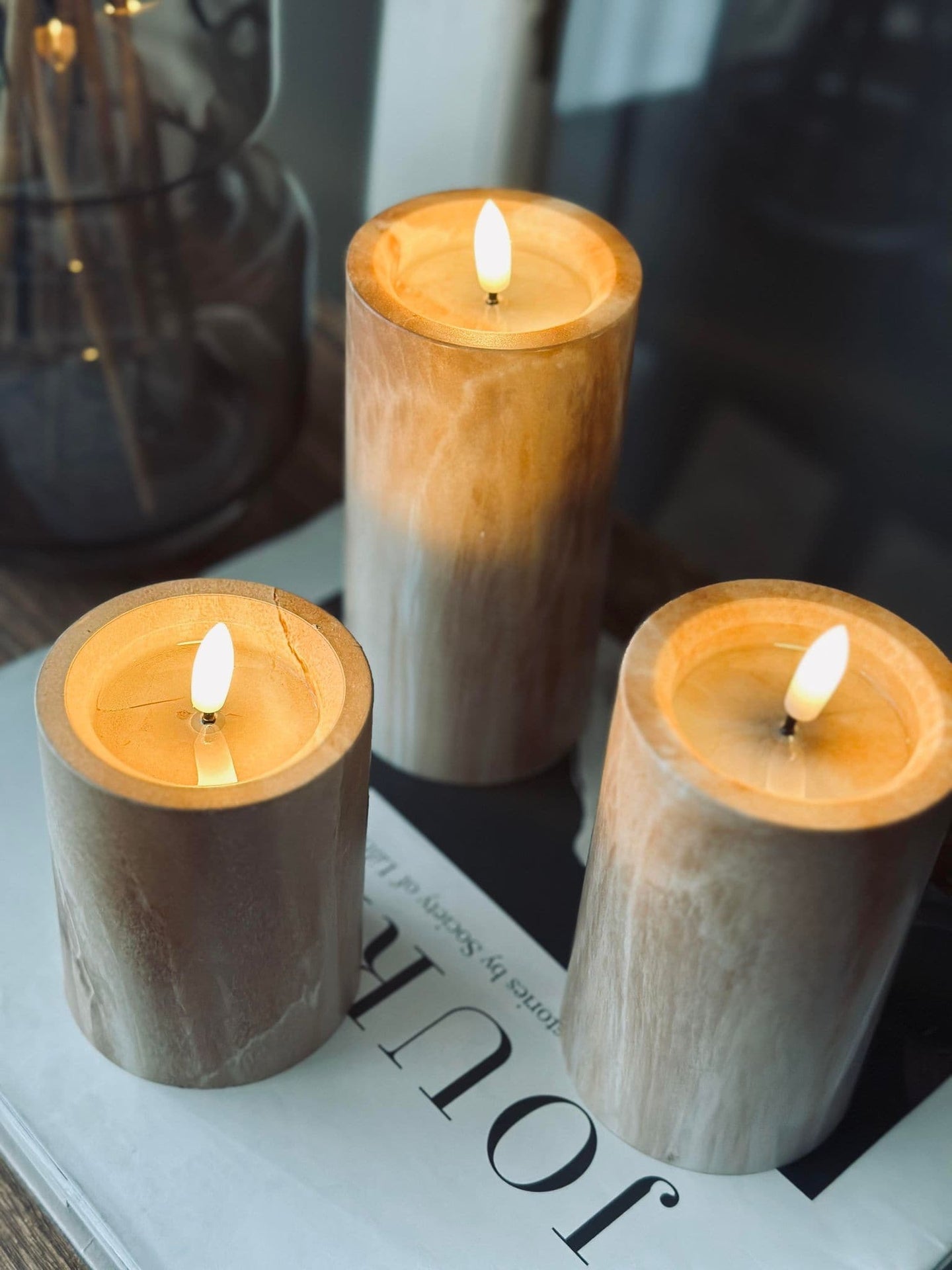 LED marmor bloklys 12,5cm - Beige - VIAMAJA.DK