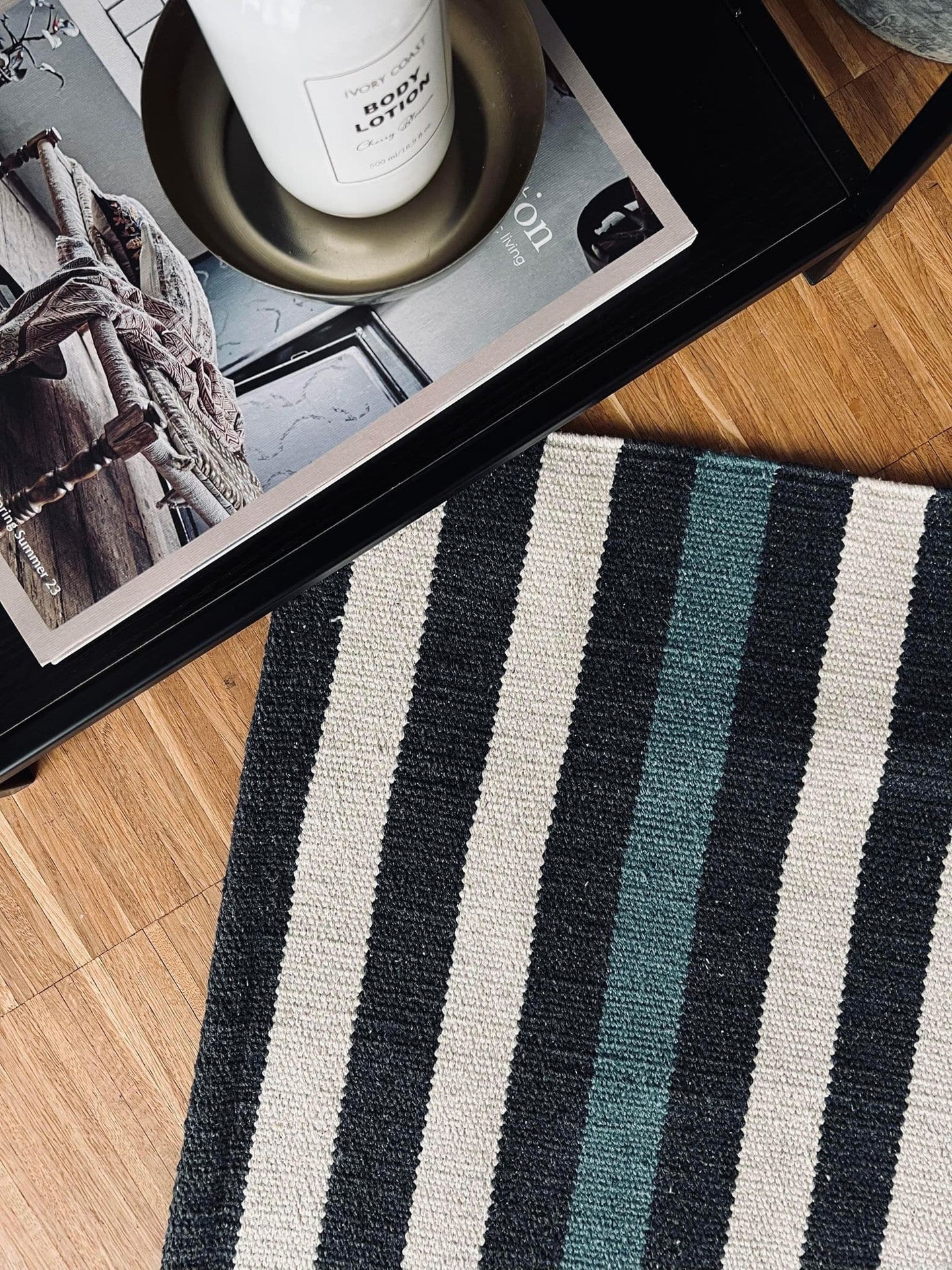 Måtte Recycling strib - 50x80 Grå/aqua/natur - VIAMAJA.DK