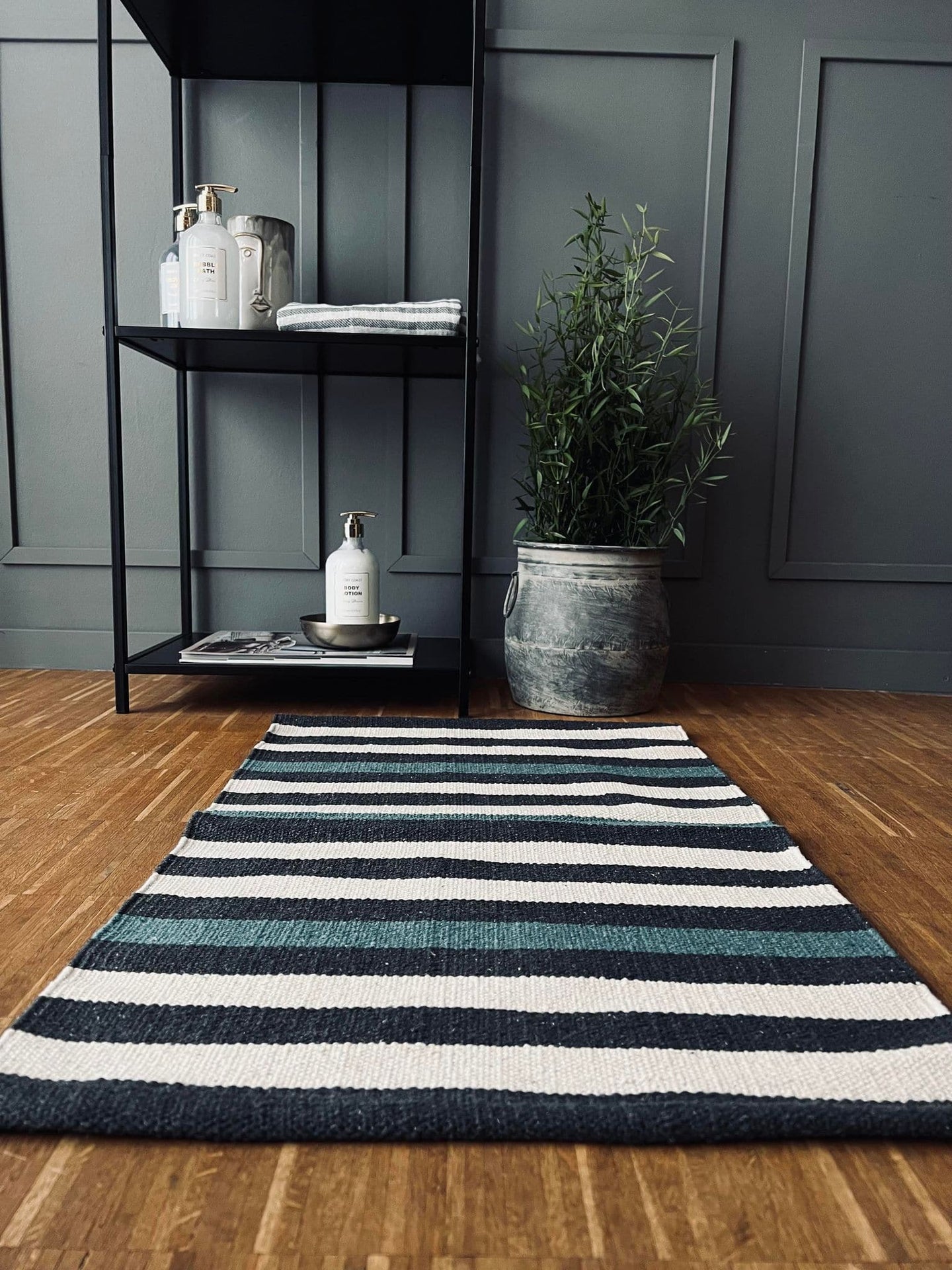 Måtte Recycling strib - 50x80 Grå/aqua/natur - VIAMAJA.DK