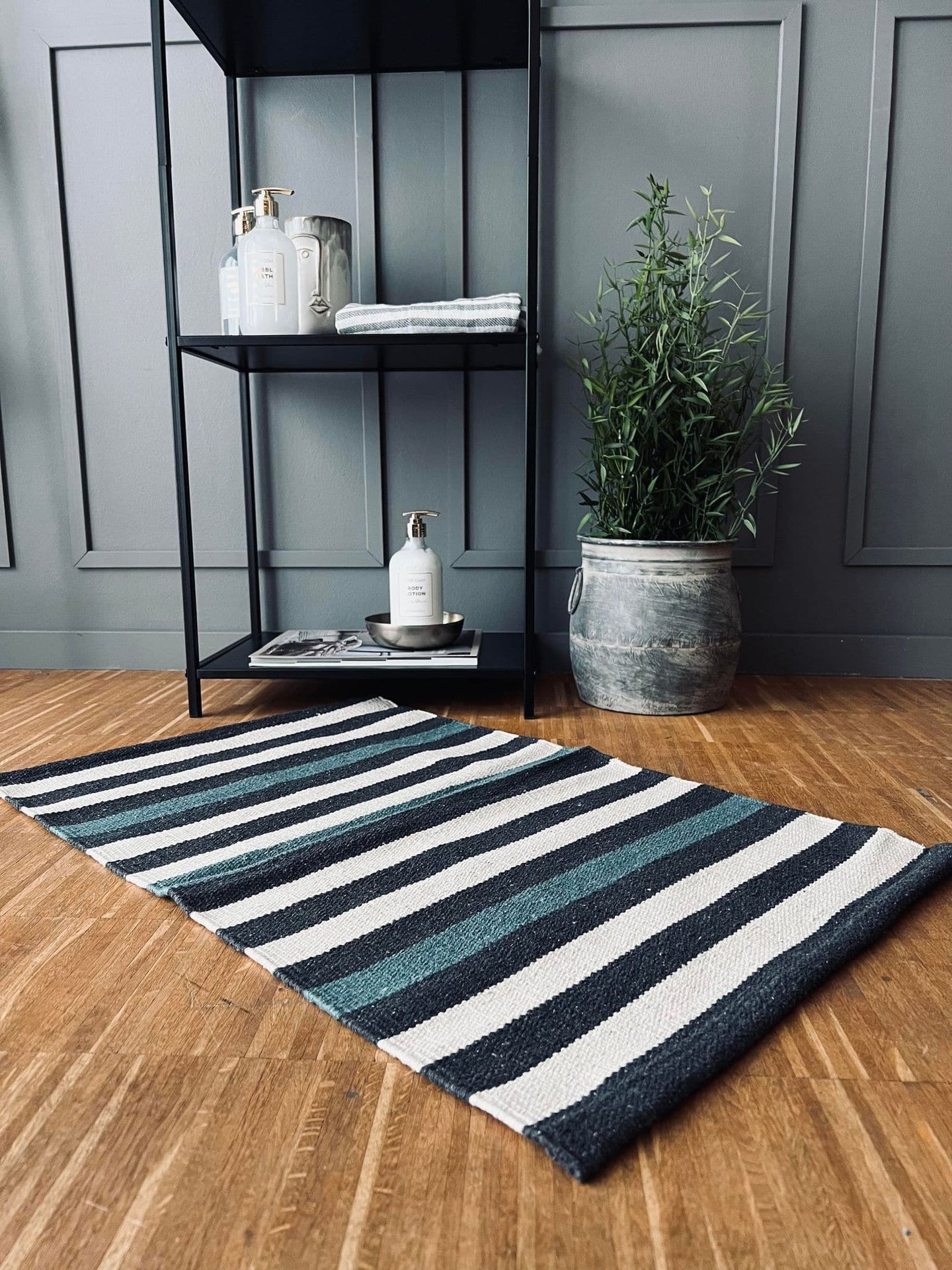 Måtte Recycling strib - 50x80 Grå/aqua/natur - VIAMAJA.DK