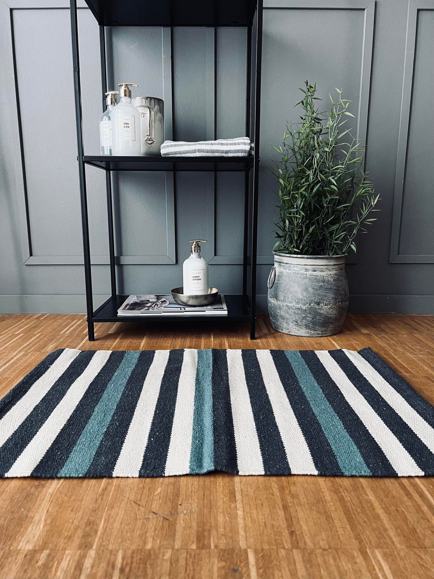 Måtte Recycling strib - 50x80 Grå/aqua/natur - VIAMAJA.DK