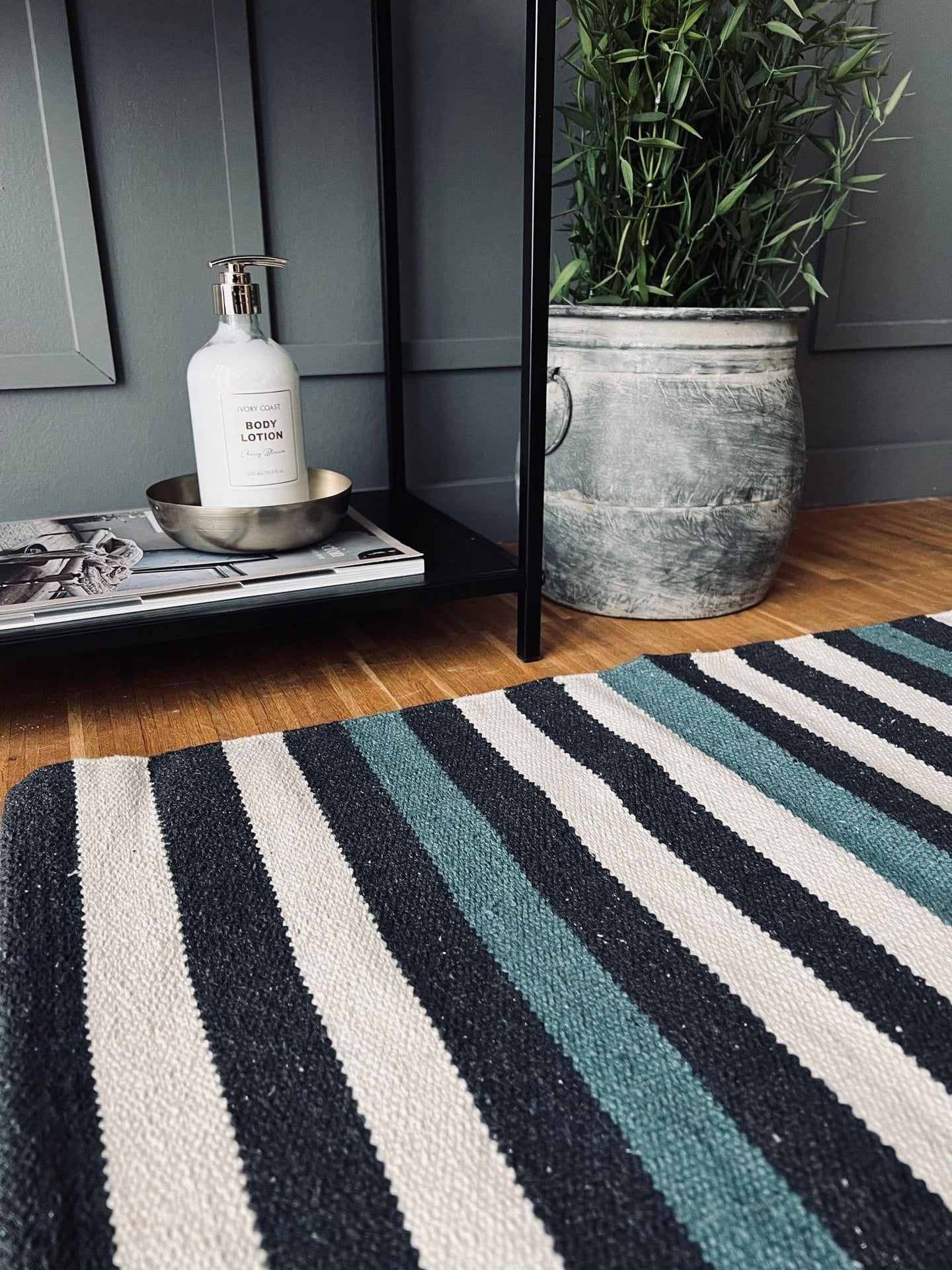 Måtte Recycling strib - 50x80 Grå/aqua/natur - VIAMAJA.DK