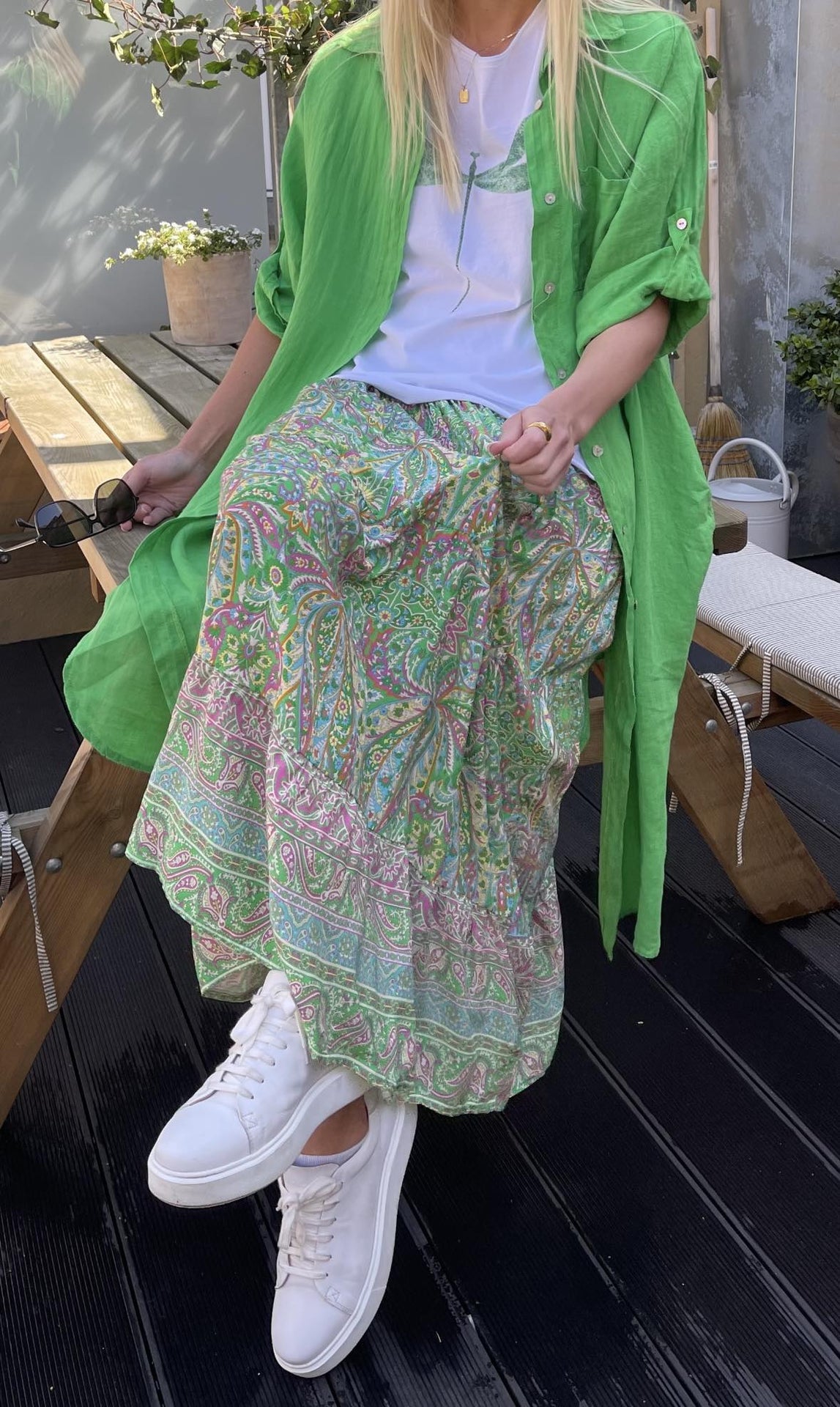 Nederdel med smock - Green Princess - VIAMAJA.DK