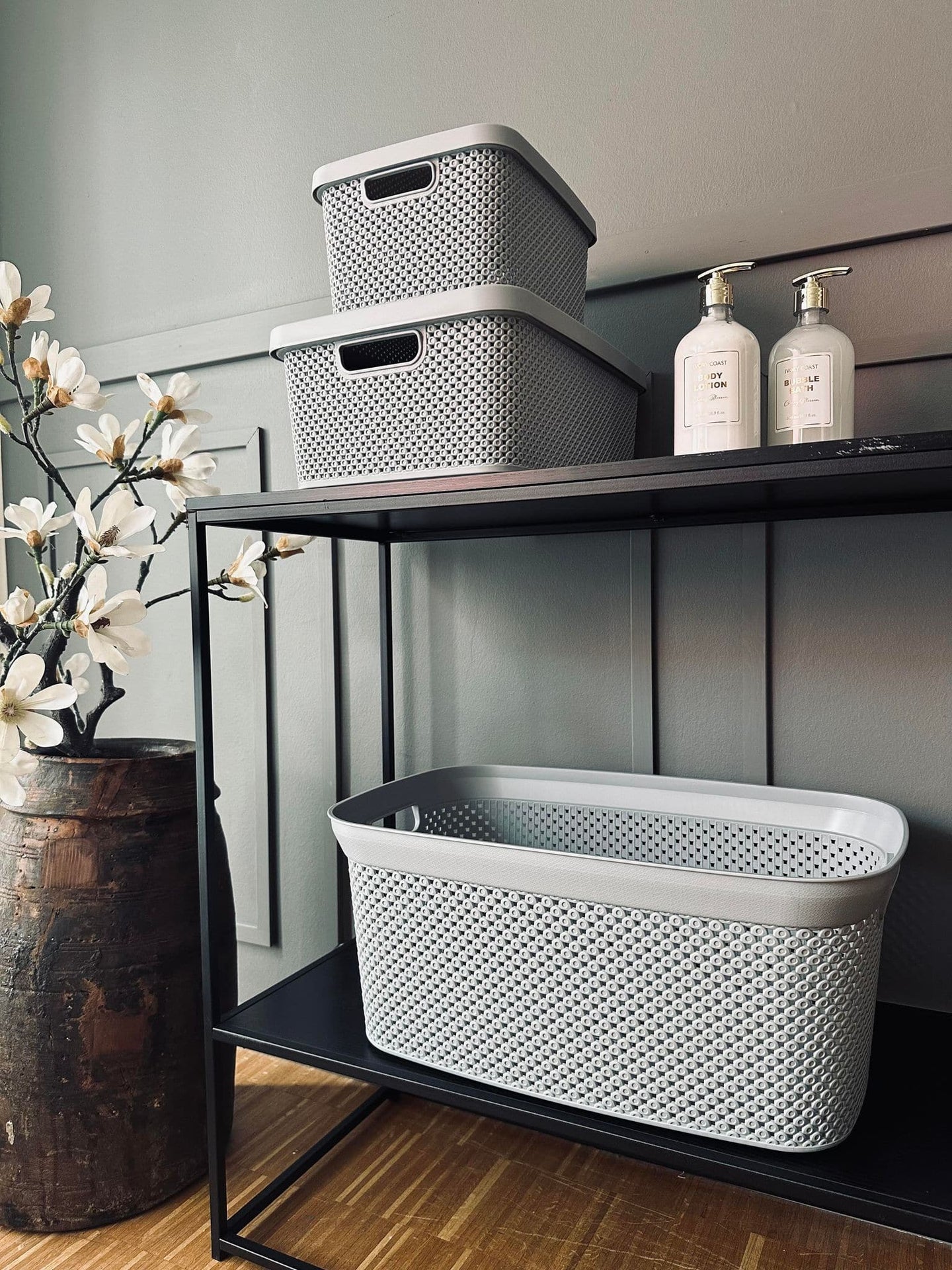 Opbevaringskasse med låg i Grå - Large - VIAMAJA.DK