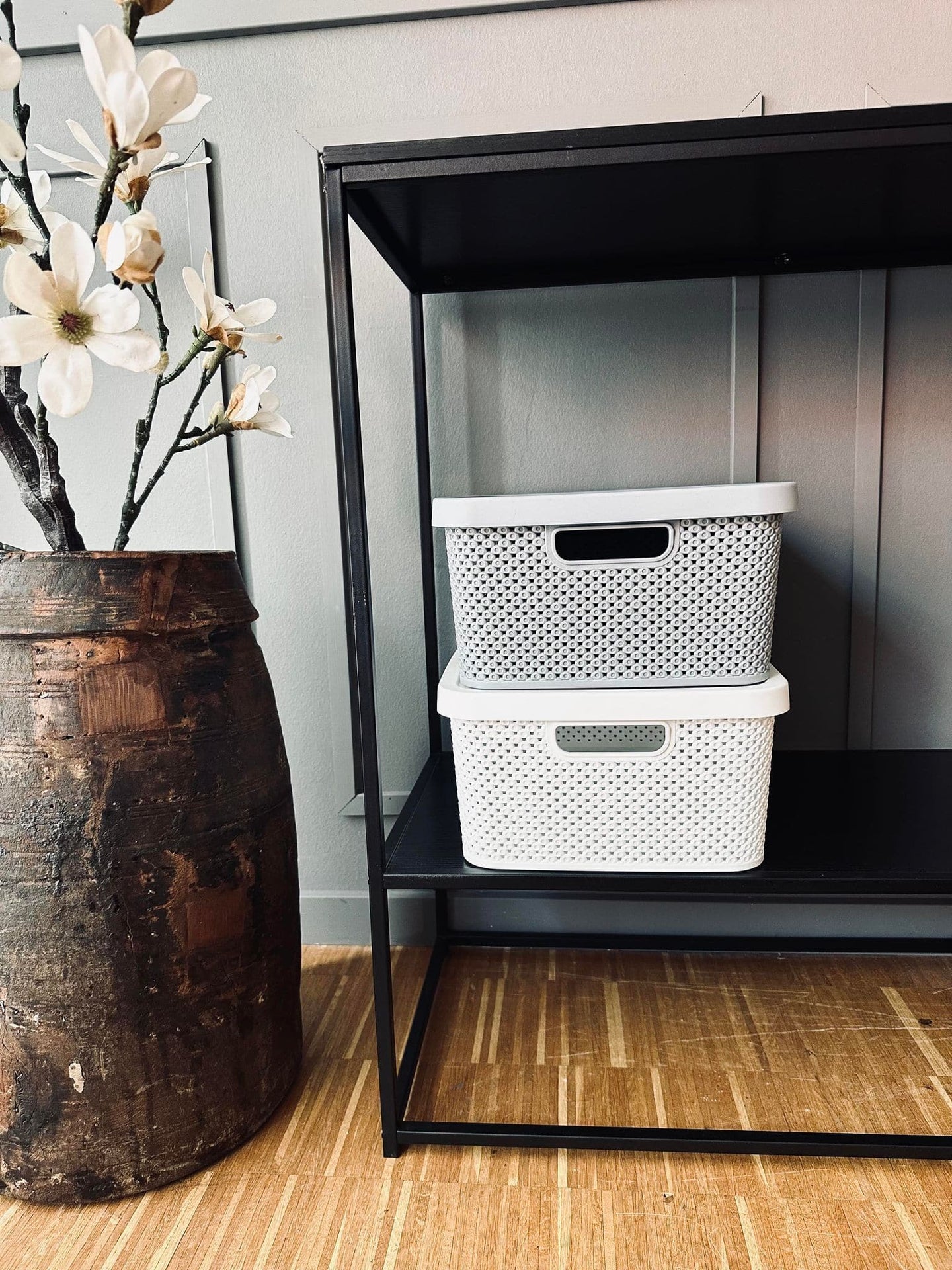 Opbevaringskasse med låg i Grå - Large - VIAMAJA.DK