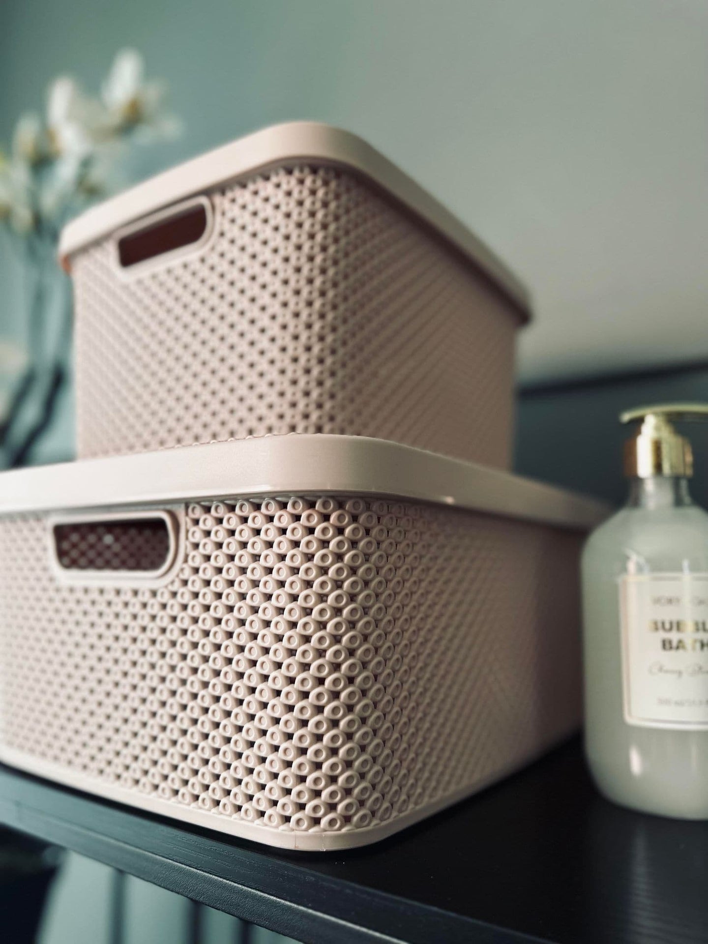 Opbevaringskasse med låg i rosa - Large - VIAMAJA.DK