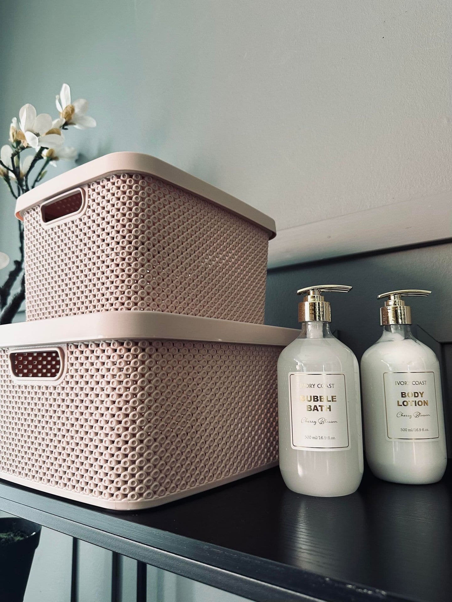 Opbevaringskasse med låg i rosa - Large - VIAMAJA.DK