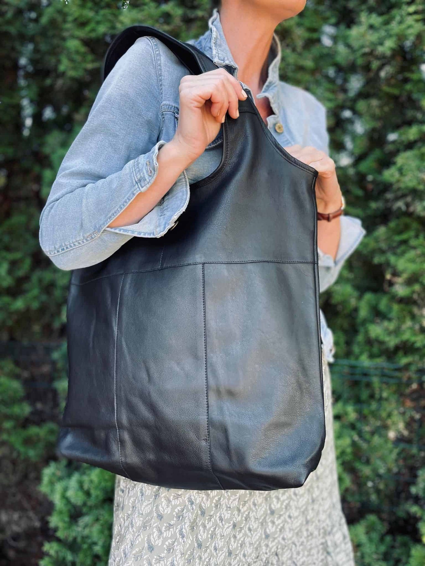 Oversize Læder Shopper - Black - VIAMAJA.DK