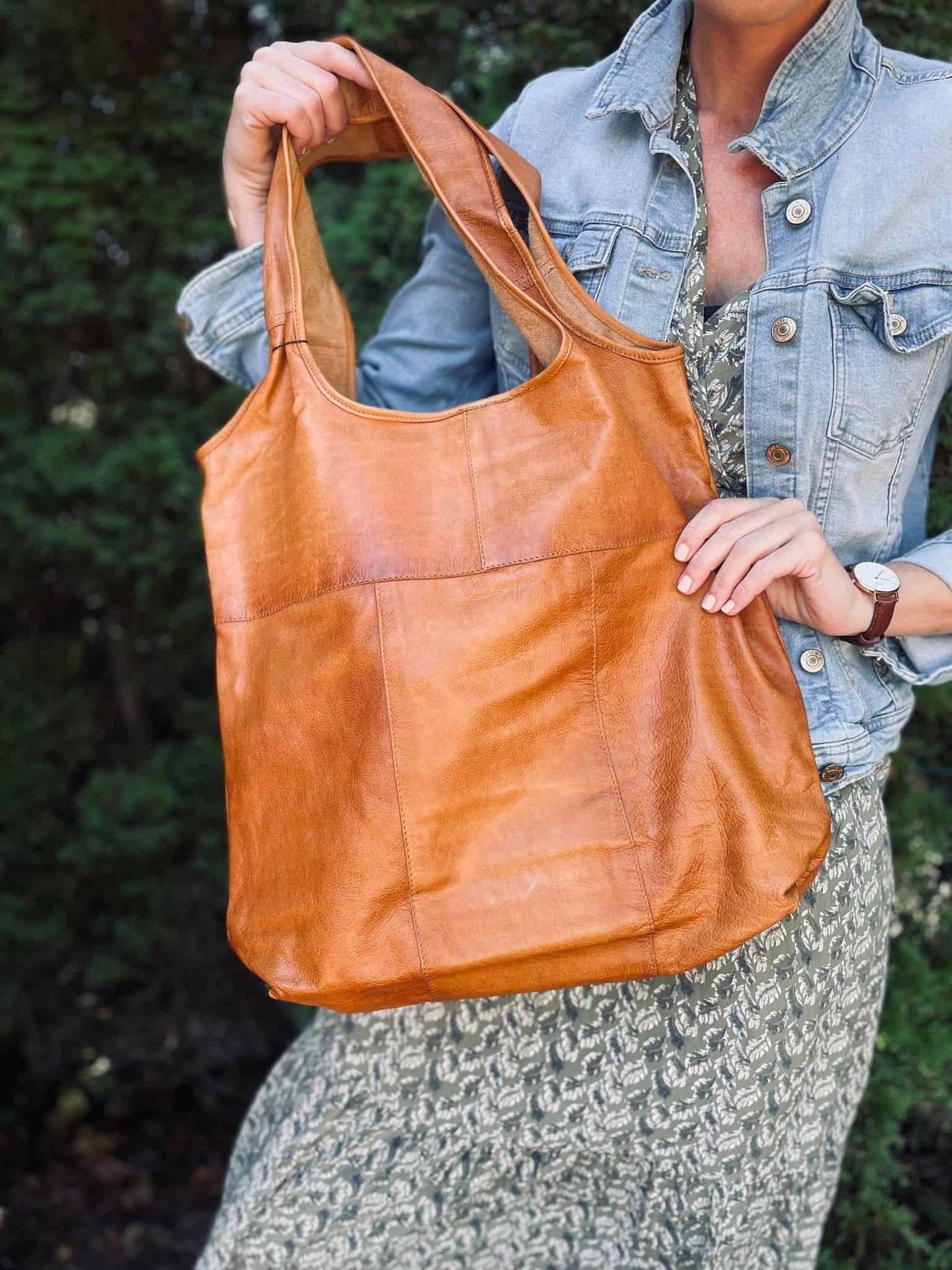 Oversize Læder Shopper – Cognac - VIAMAJA.DK