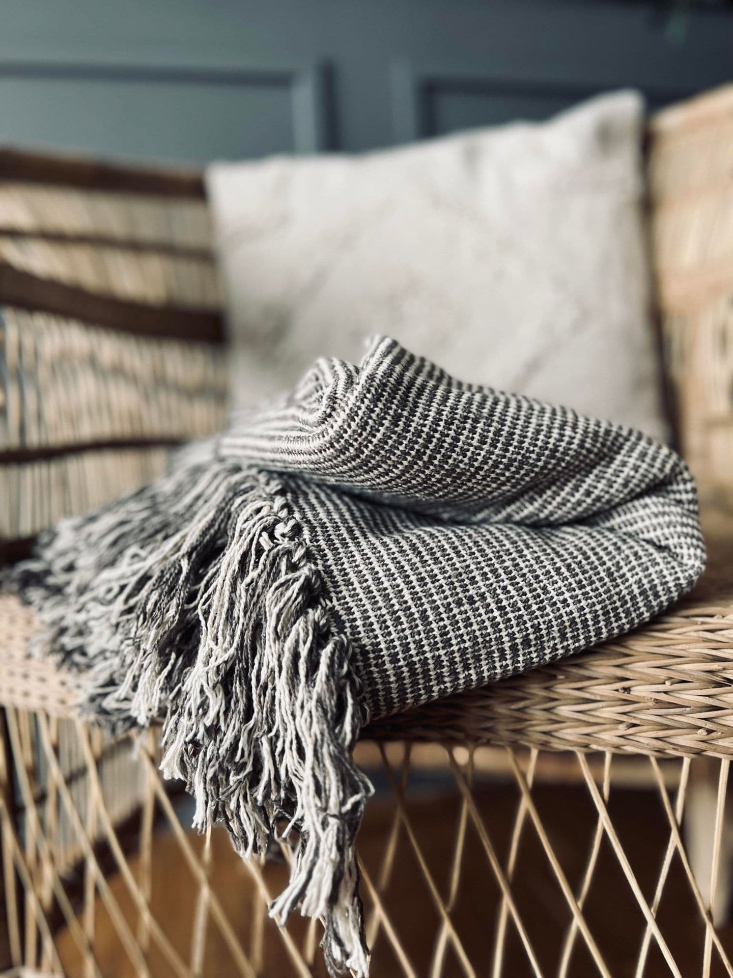 Plaid 125x150 Mocca strib Recycling bomuld - VIAMAJA.DK