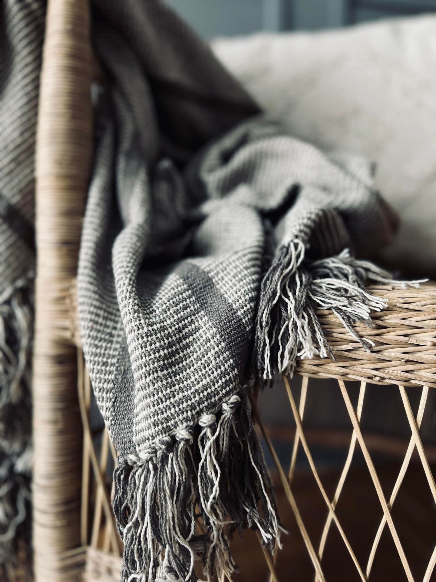 Plaid 125x150 Mocca strib Recycling bomuld - VIAMAJA.DK