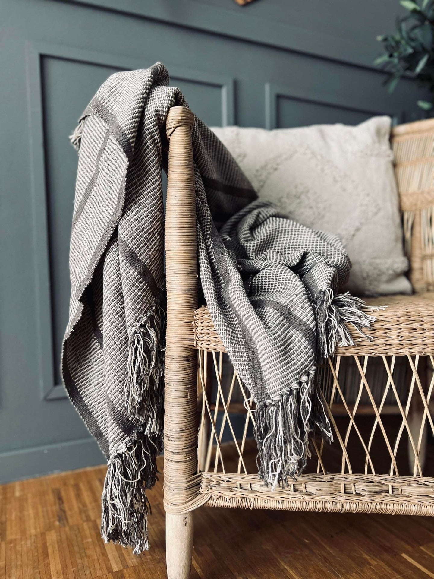 Plaid 125x150 Mocca strib Recycling bomuld - VIAMAJA.DK