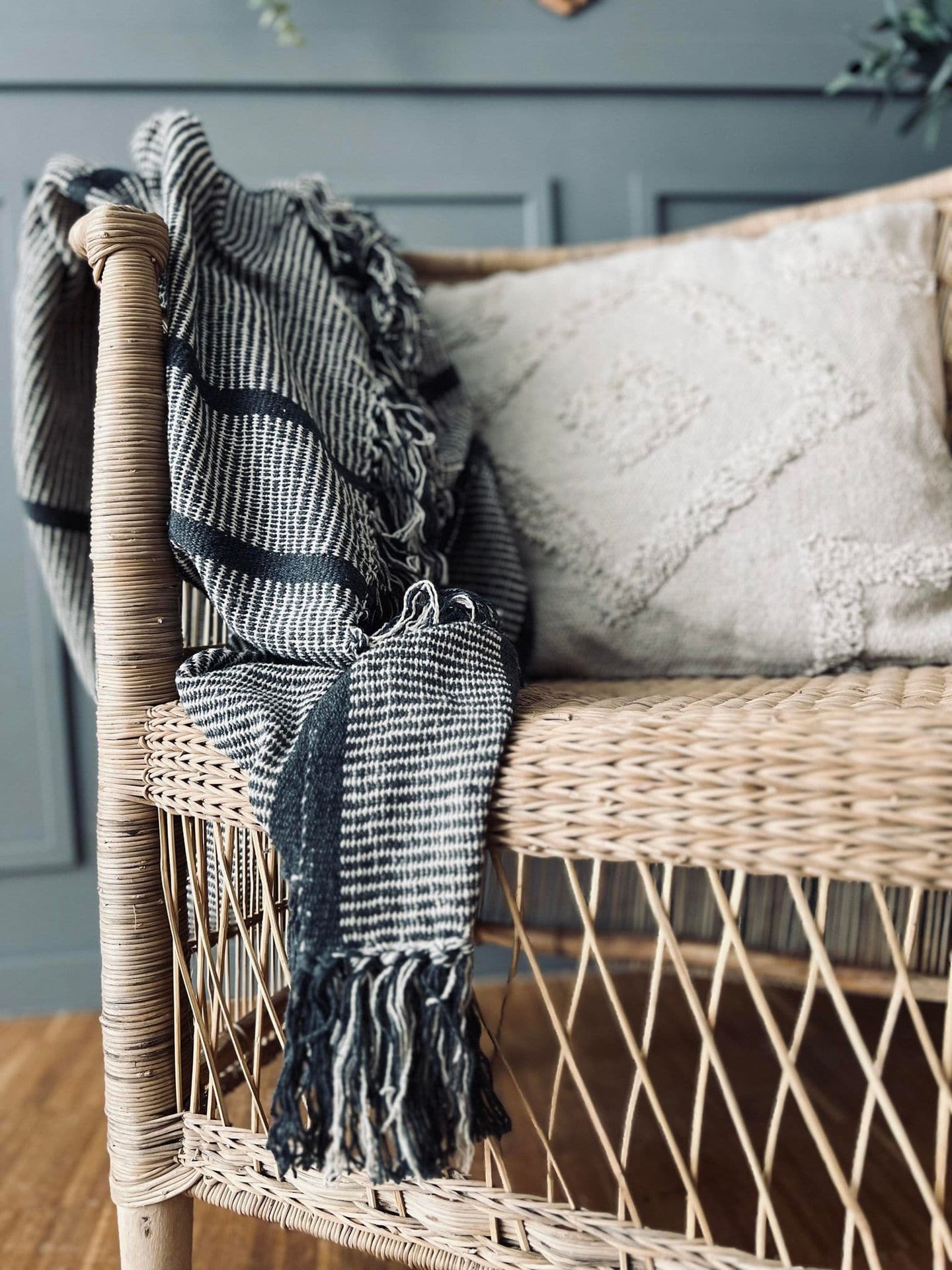 Plaid - Grå stribet Recycling bomuld - VIAMAJA.DK