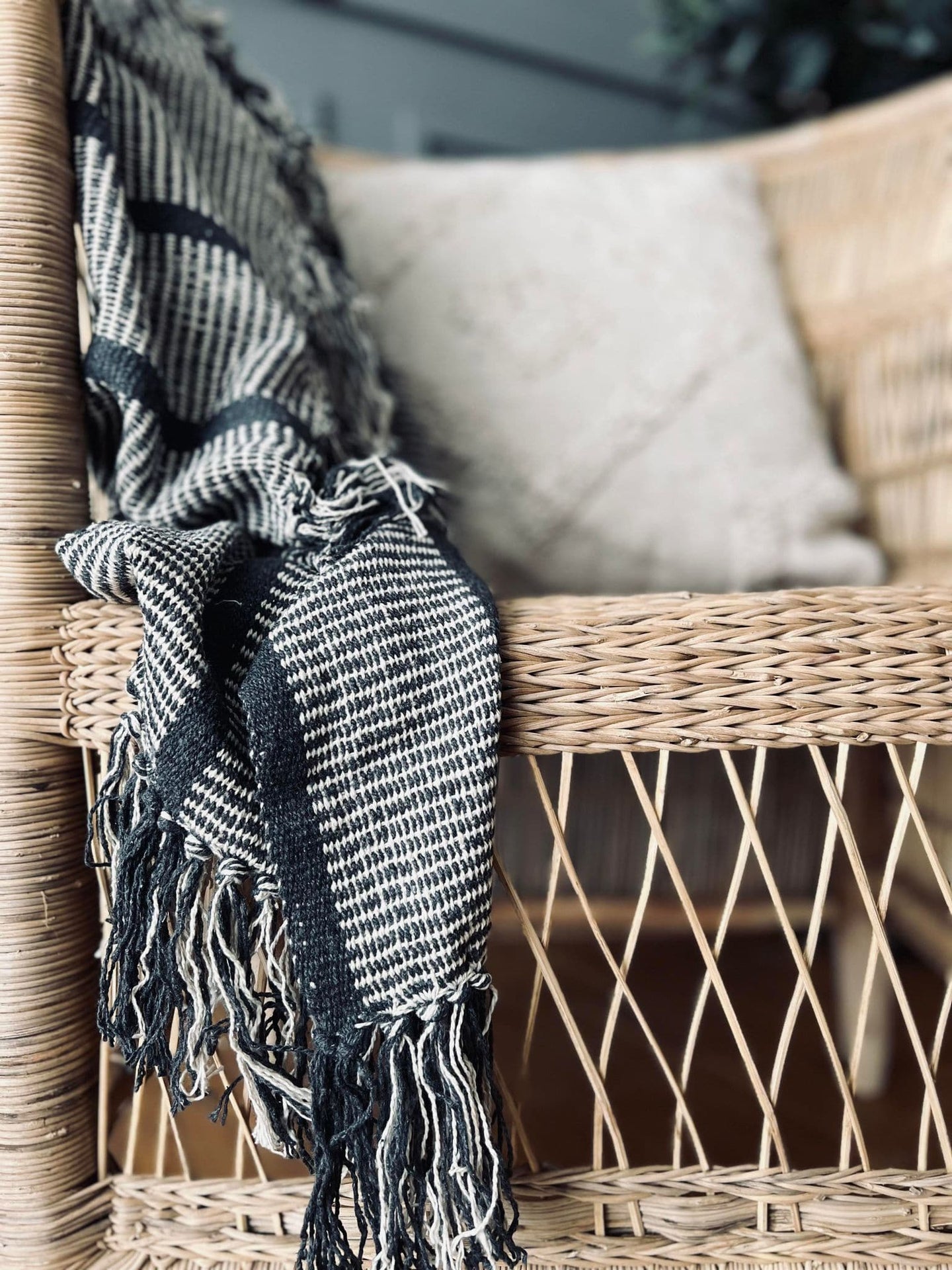 Plaid - Grå stribet Recycling bomuld - VIAMAJA.DK