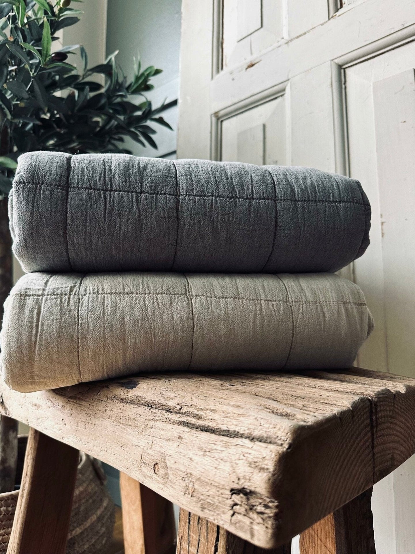 Plaid STONE-WASHED Quilt – Nature - VIAMAJA.DK