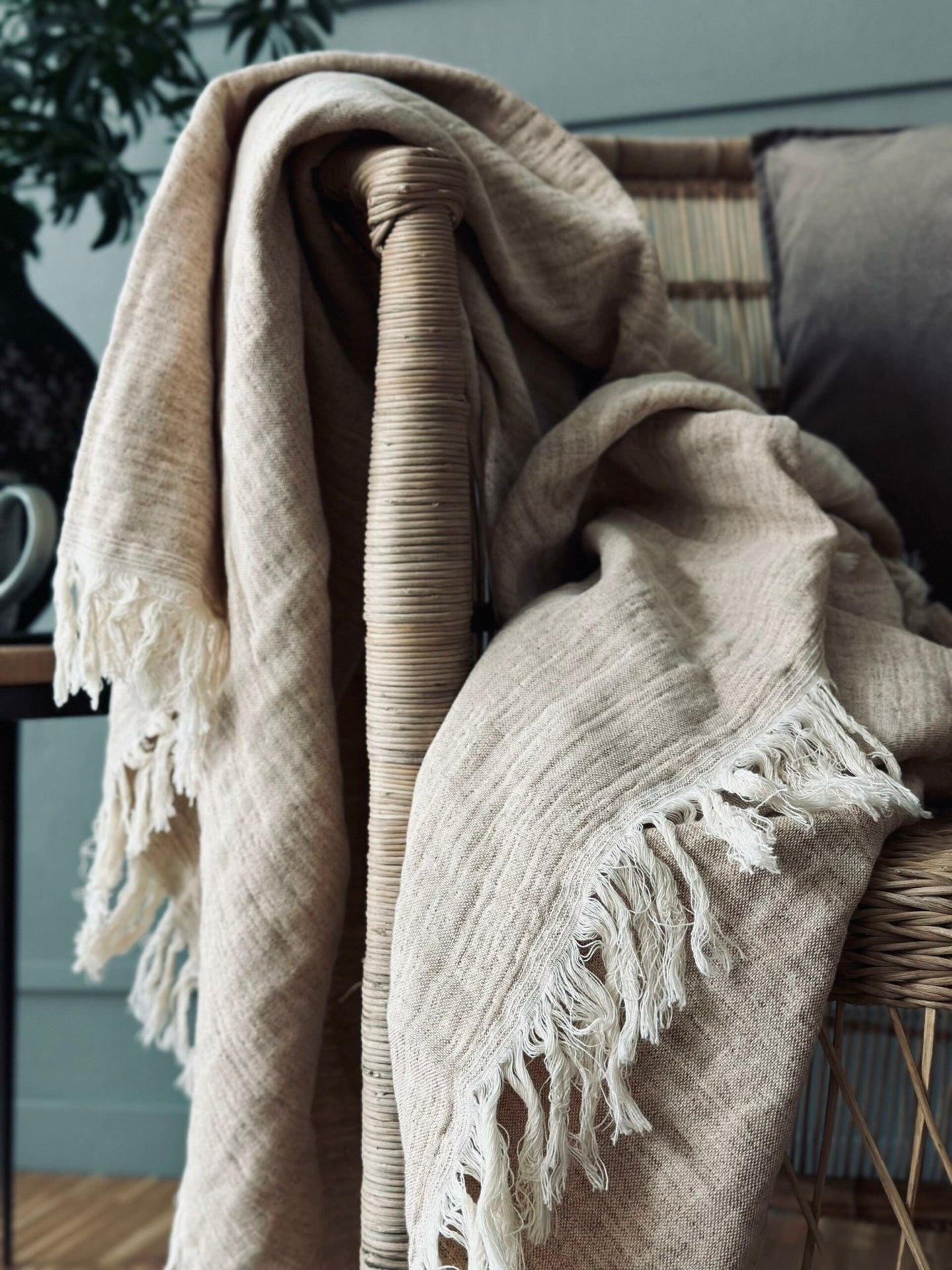 Plaid vævet med kork – Nature mix - VIAMAJA.DK