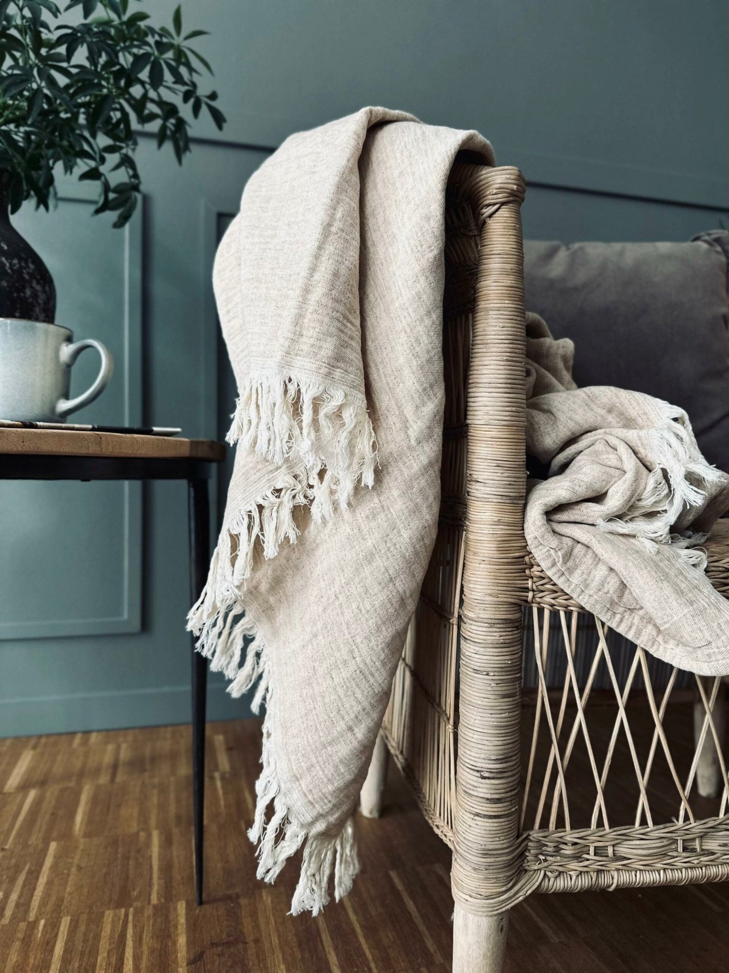 Plaid vævet med kork – Nature mix - VIAMAJA.DK