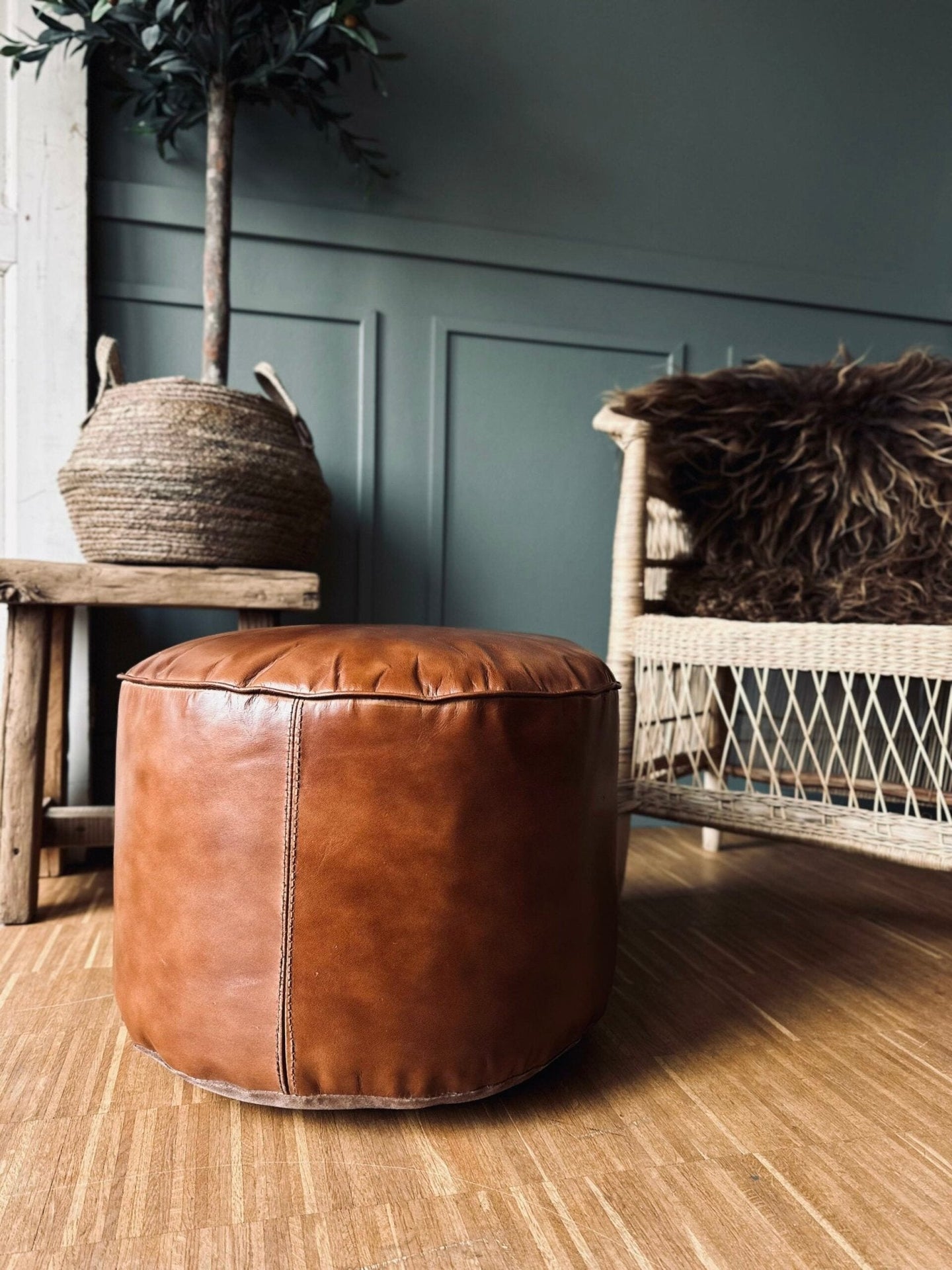 Puff med glat top - Cognac - VIAMAJA.DK