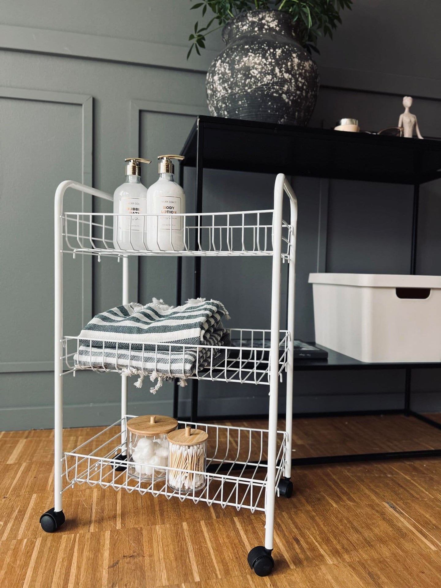 Rullevogn med trådkurve - Hvid - VIAMAJA.DK