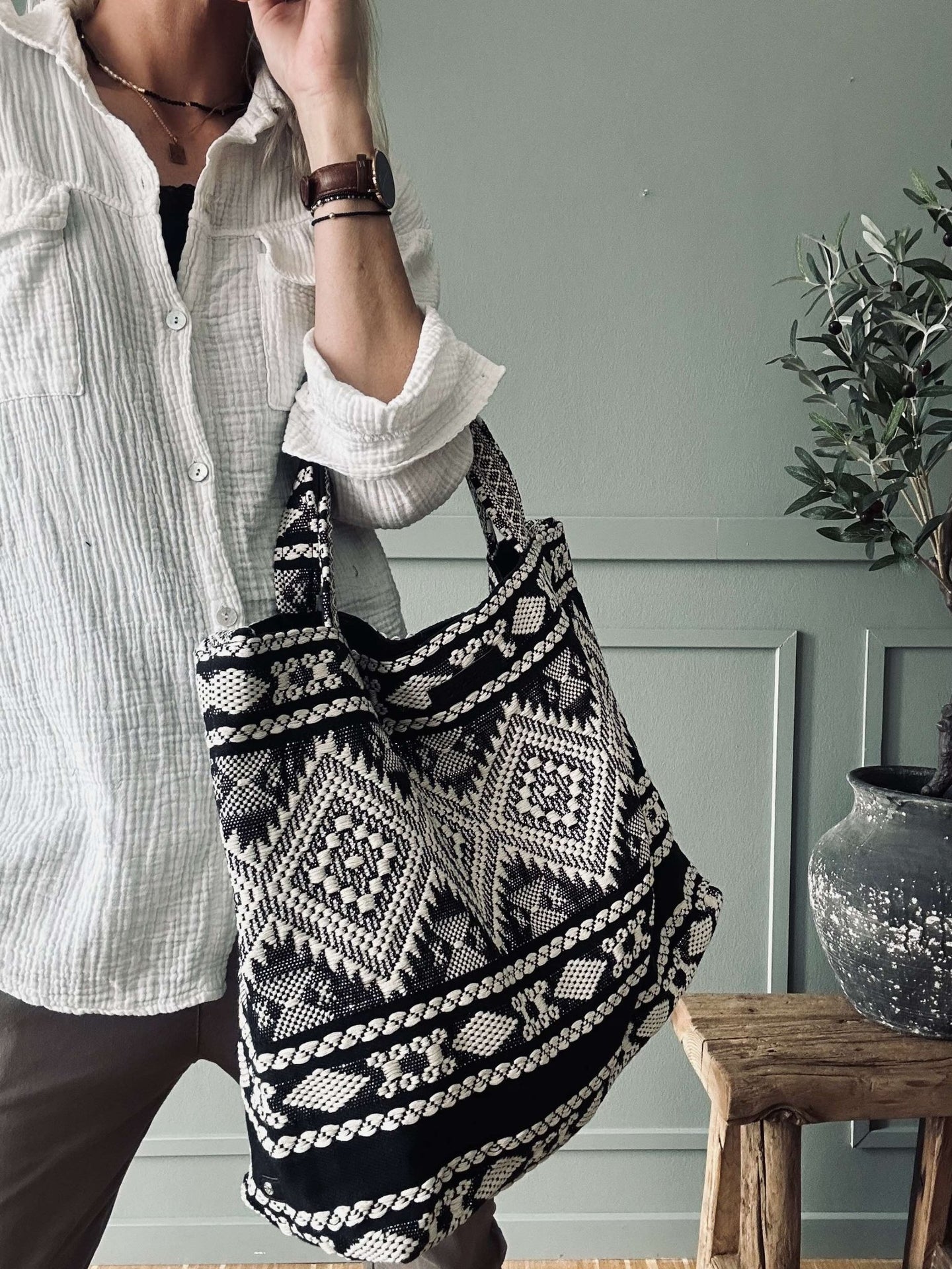 Shopper Black boheme – Perfekt til yoga - VIAMAJA.DK