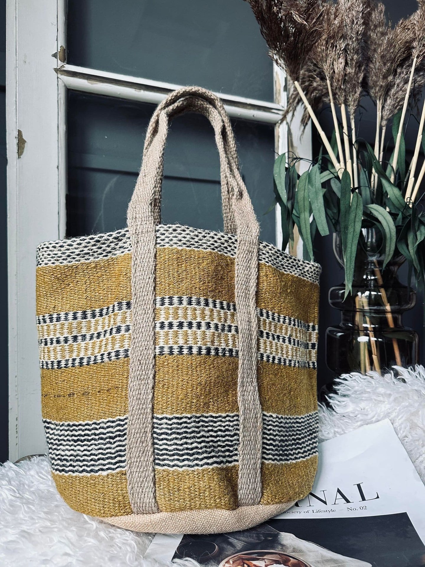 Shopper i kraftig Jute - Sennep - VIAMAJA.DK