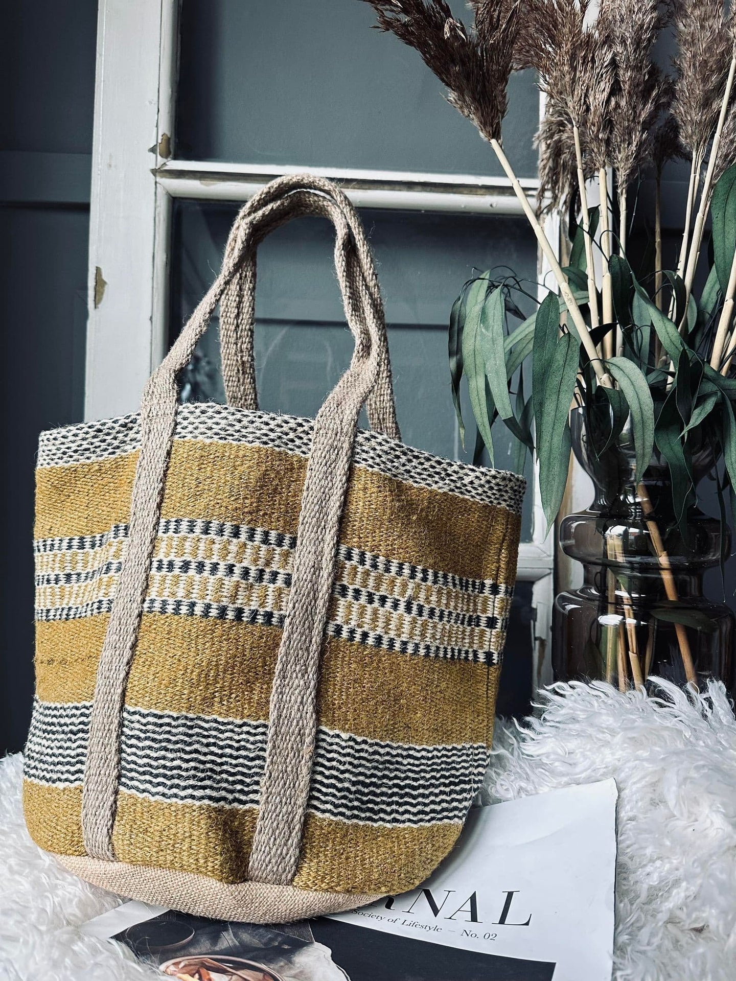 Shopper i kraftig Jute - Sennep - VIAMAJA.DK