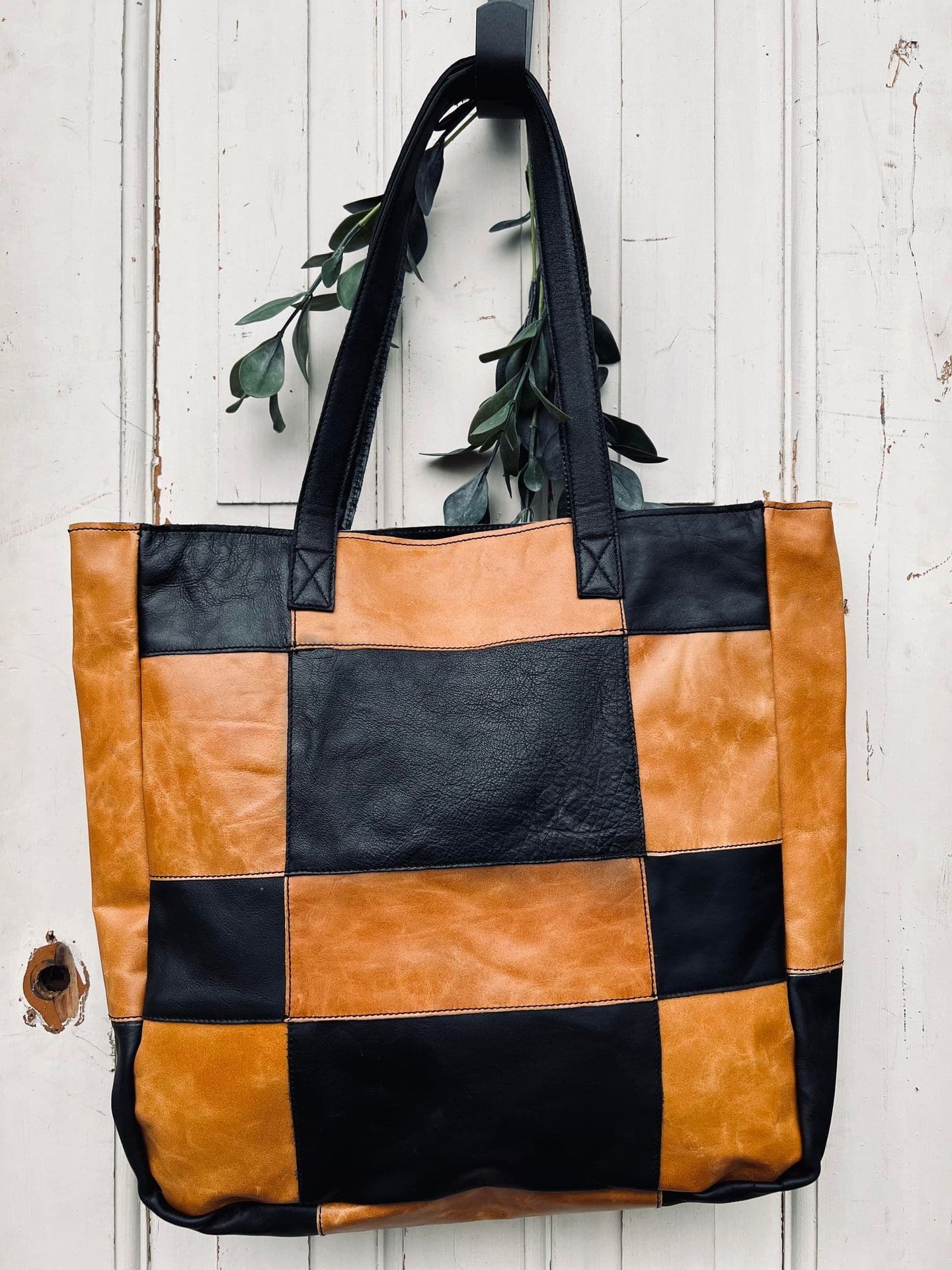 Shopper PATCHWORK - Cognac / Black - VIAMAJA.DK