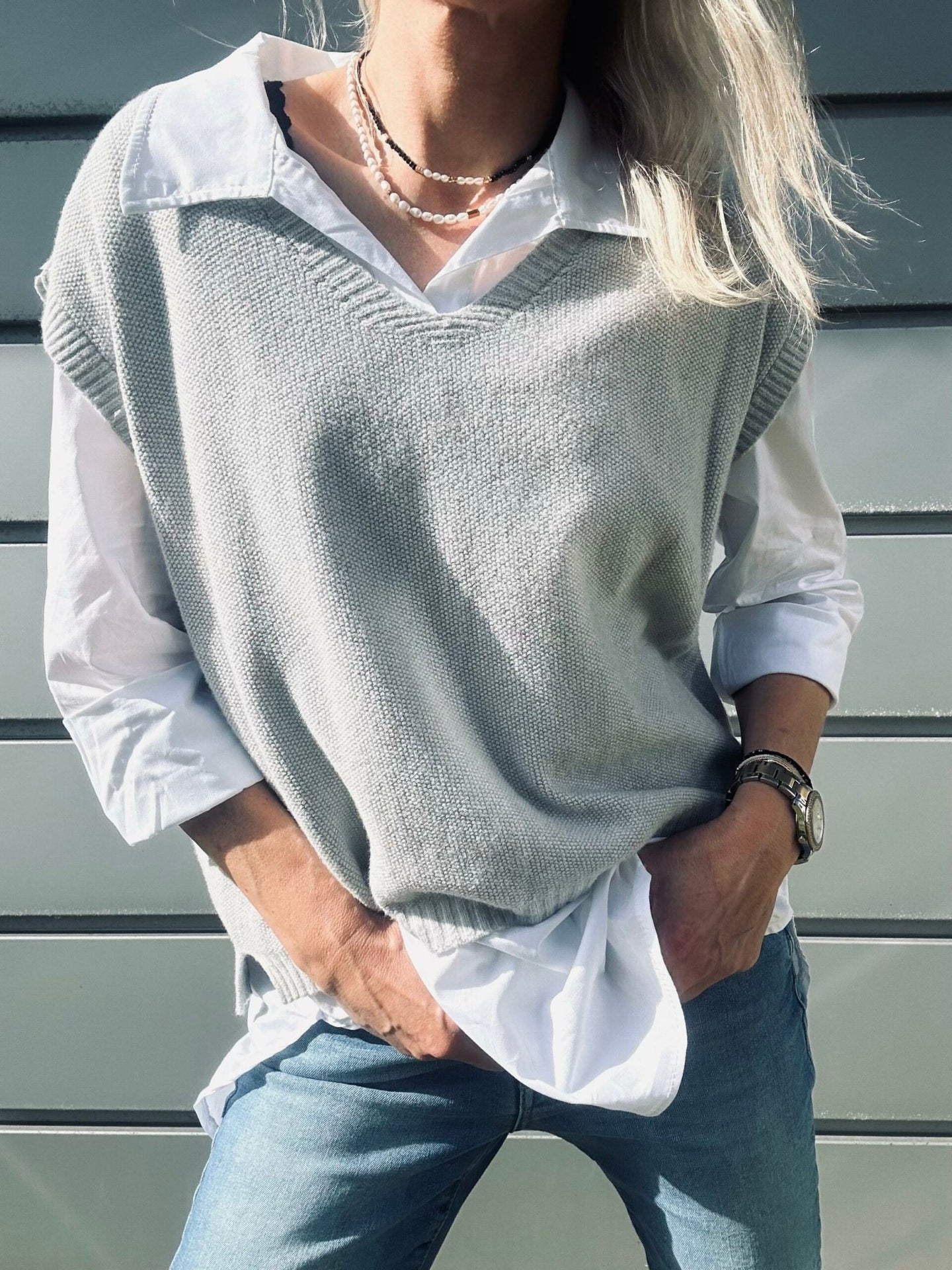 Skjorte med vest – Onesize Norah grey - VIAMAJA.DK