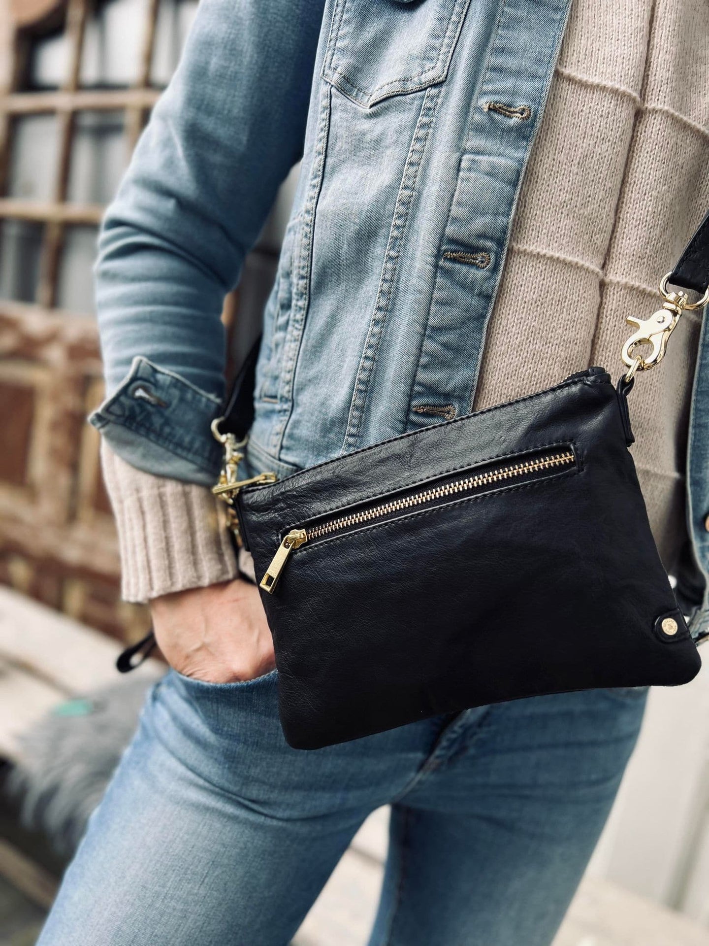 Smuk læder clutch - LADY black / gold - VIAMAJA.DK