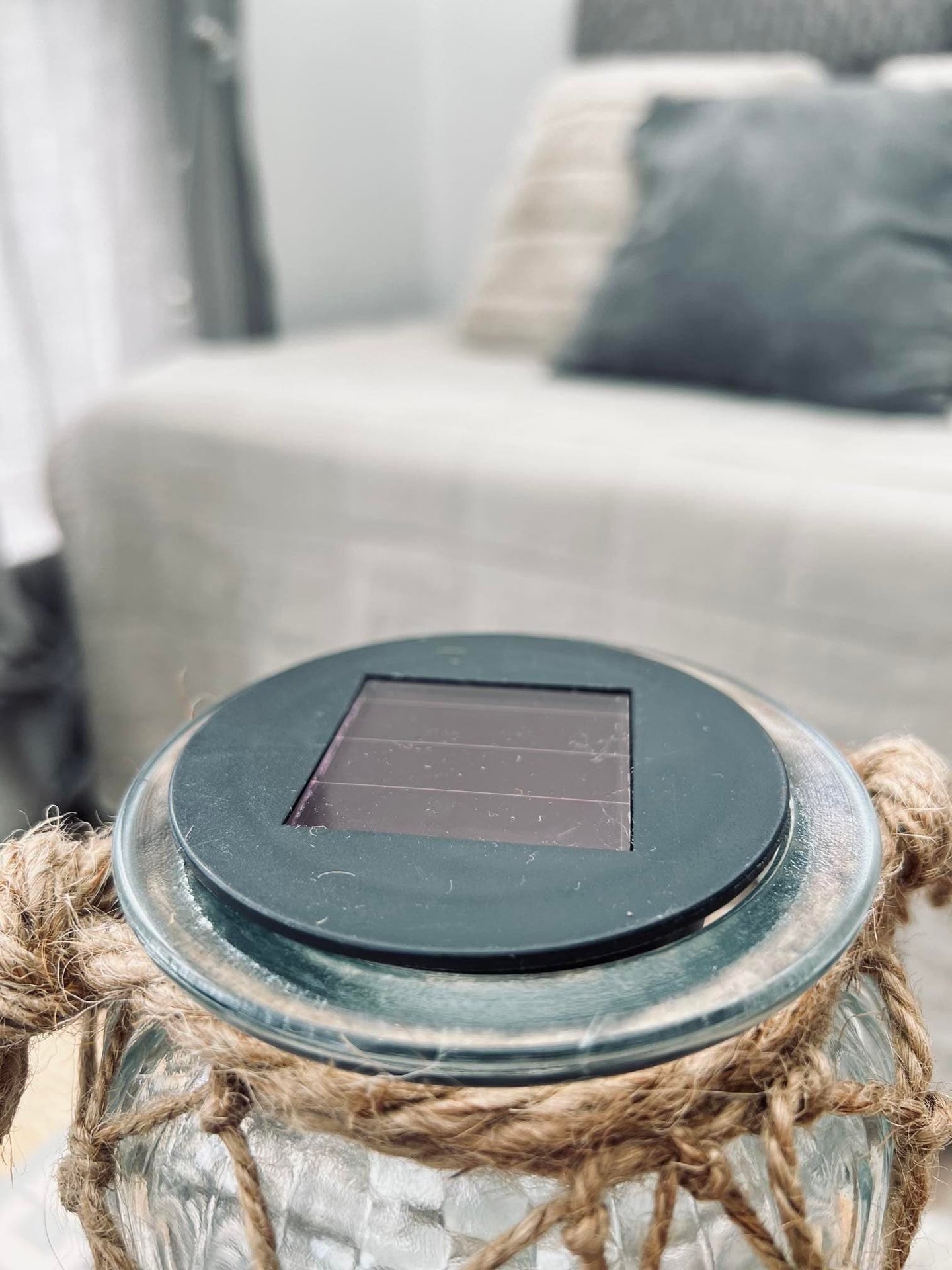 Solcelle lanterne - Glas og jute - VIAMAJA.DK