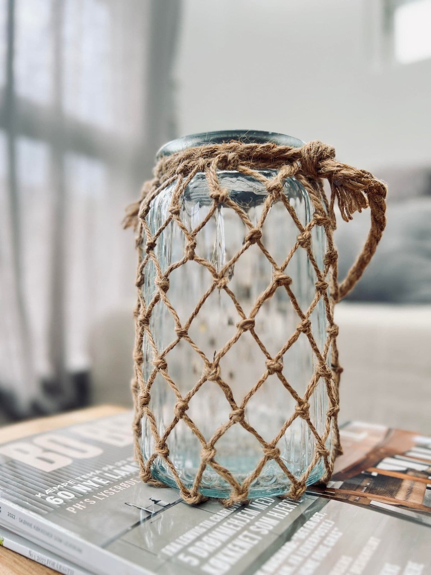 Solcelle lanterne - Glas og jute - VIAMAJA.DK