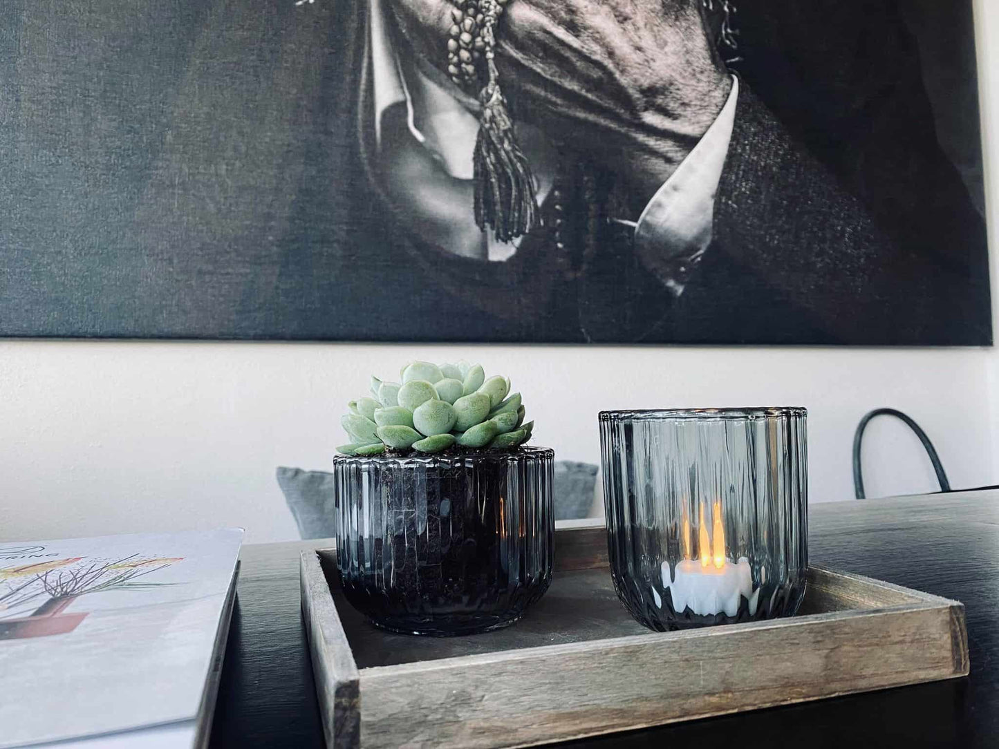 Stor Glas fyrfadsstage – Lav Røgfarvet - VIAMAJA.DK