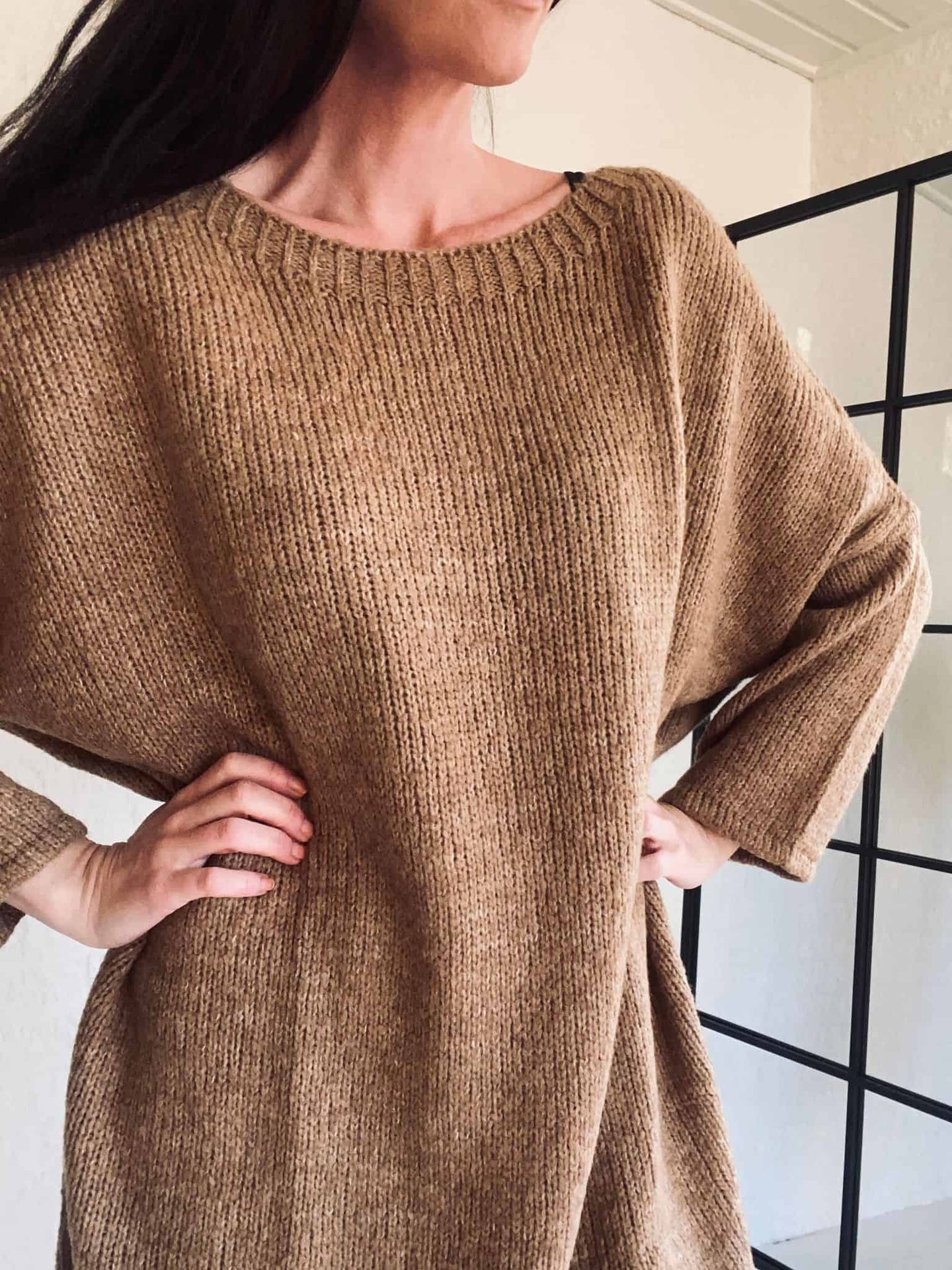 Strik kjole Cozy – Camel - VIAMAJA.DK