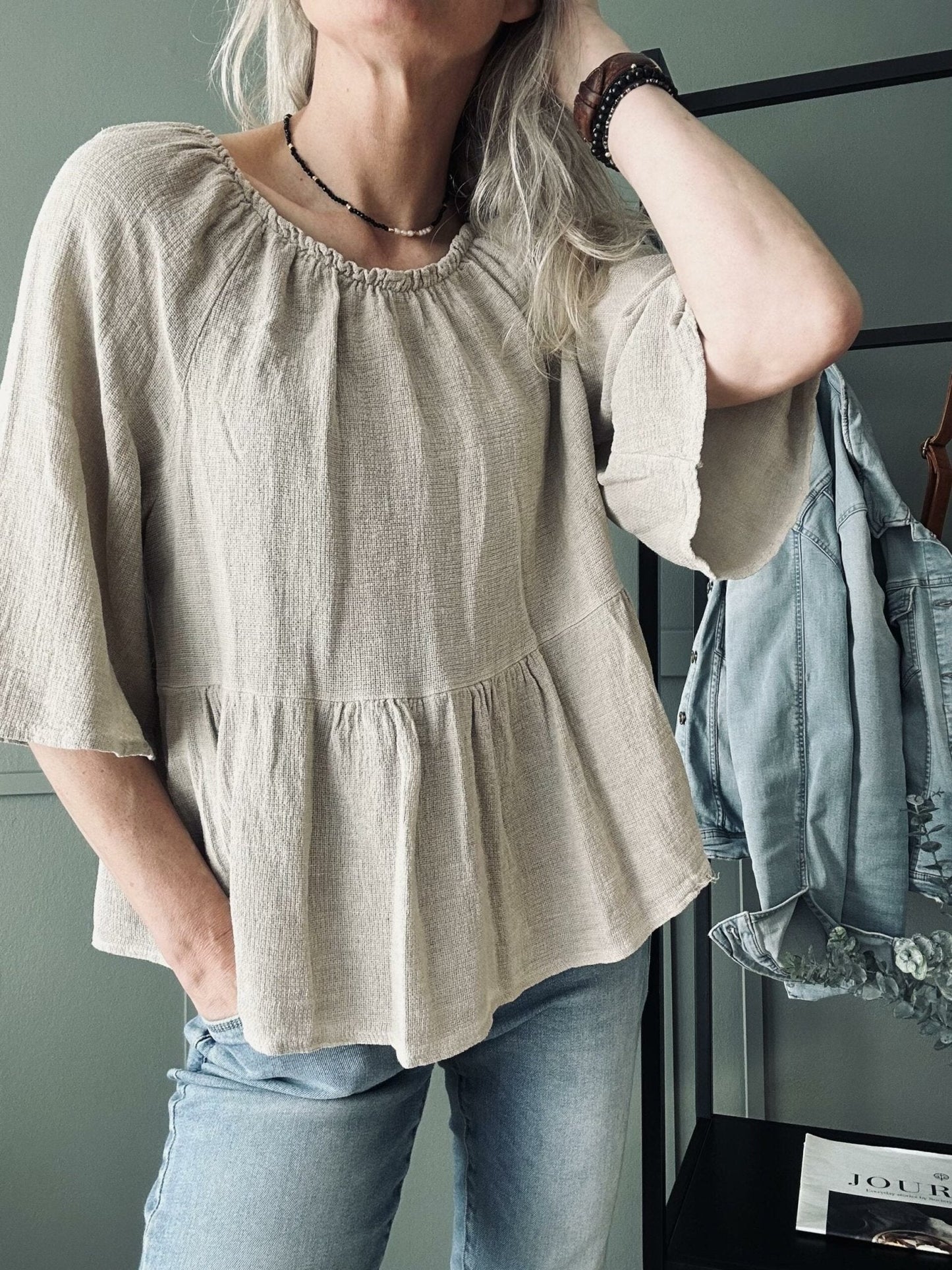 Summerbluse i hør mix – Beige - VIAMAJA.DK