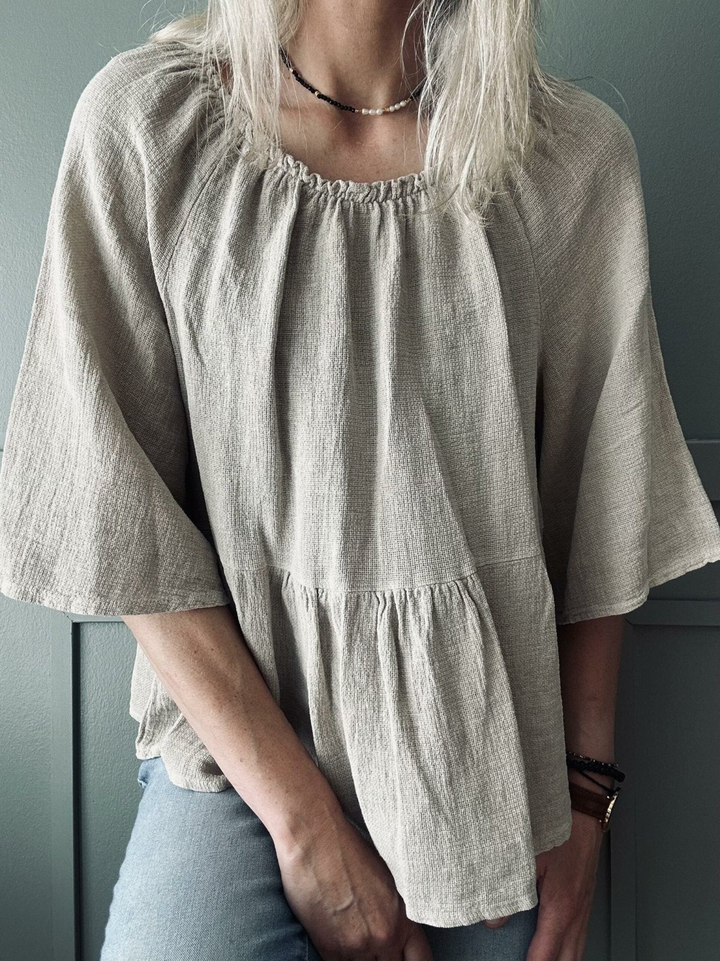 Summerbluse i hør mix – Beige - VIAMAJA.DK