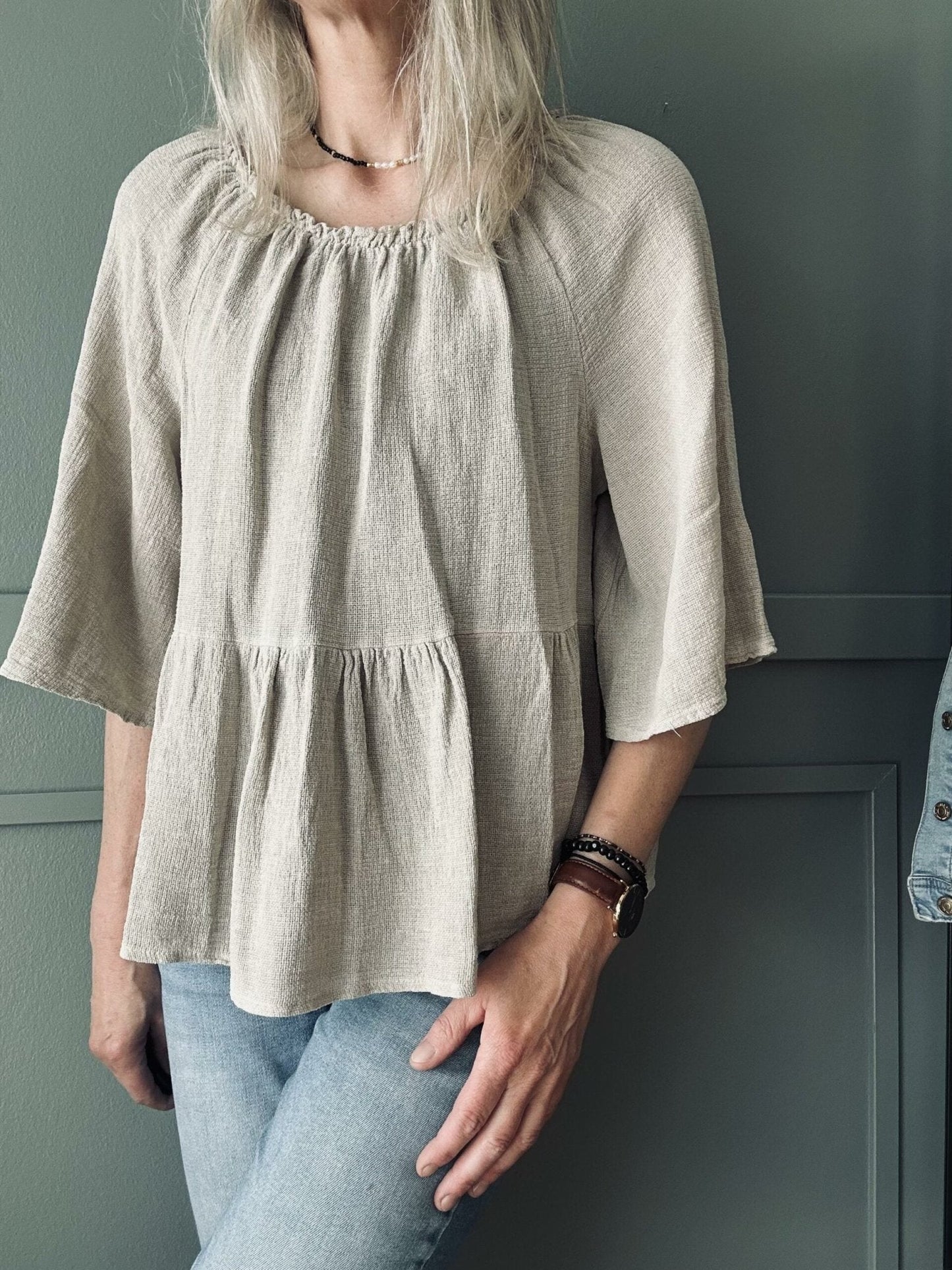 Summerbluse i hør mix – Beige - VIAMAJA.DK