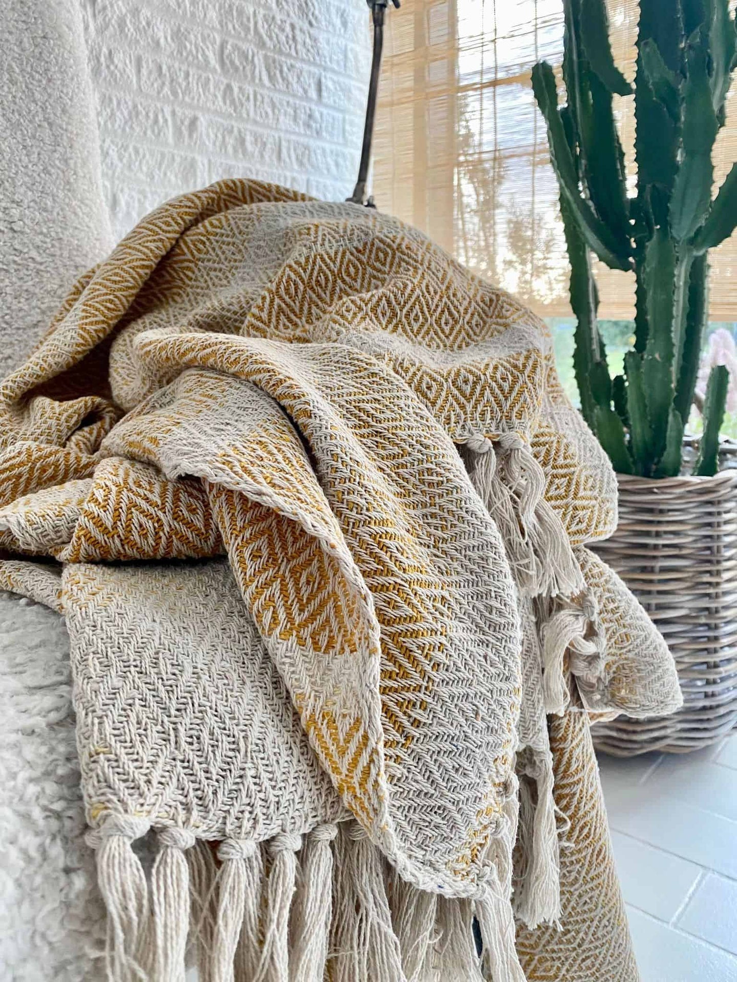 Tæppe genanvendt bomuld – Orange / Natur - VIAMAJA.DK