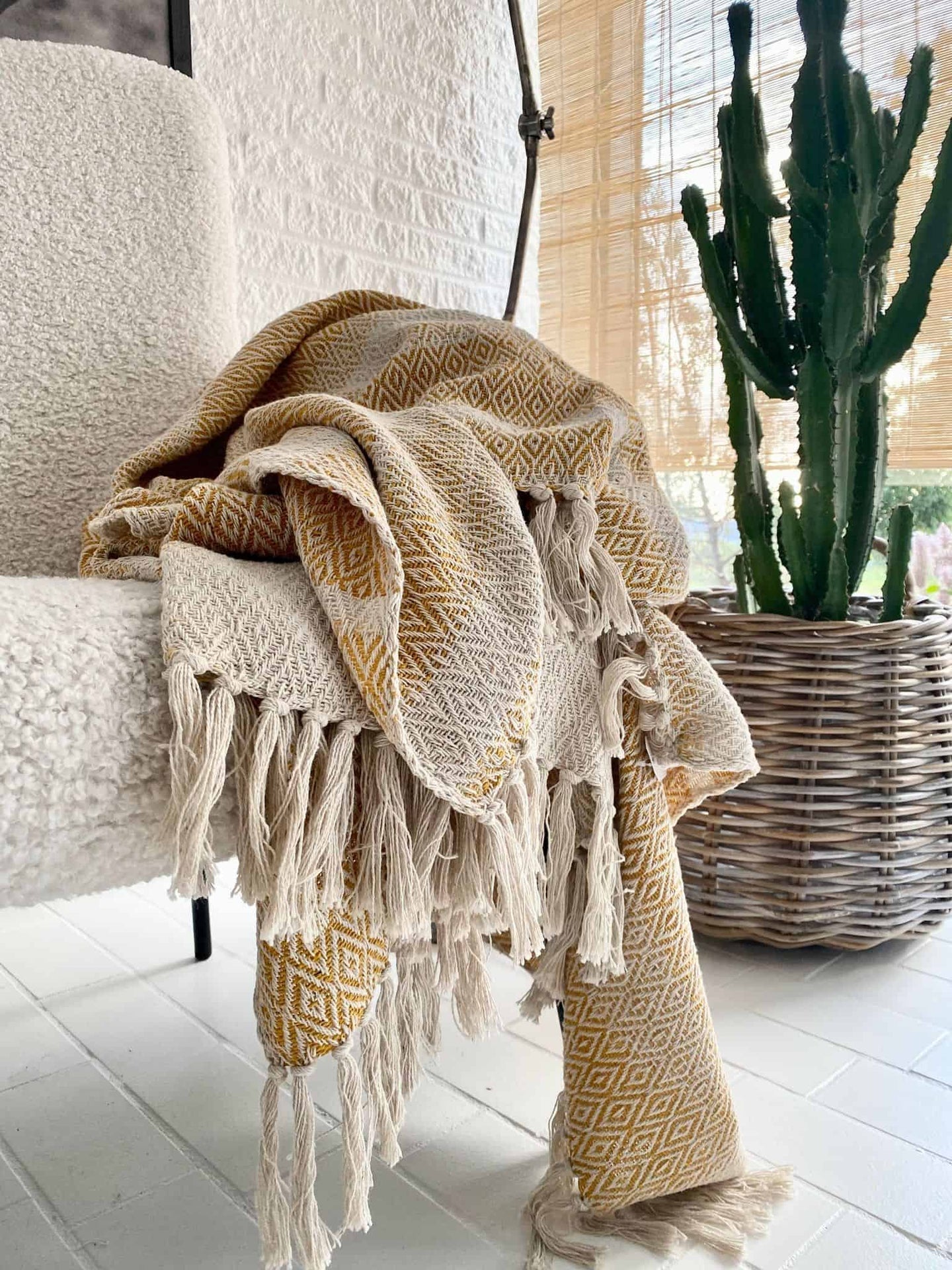 Tæppe genanvendt bomuld – Orange / Natur - VIAMAJA.DK